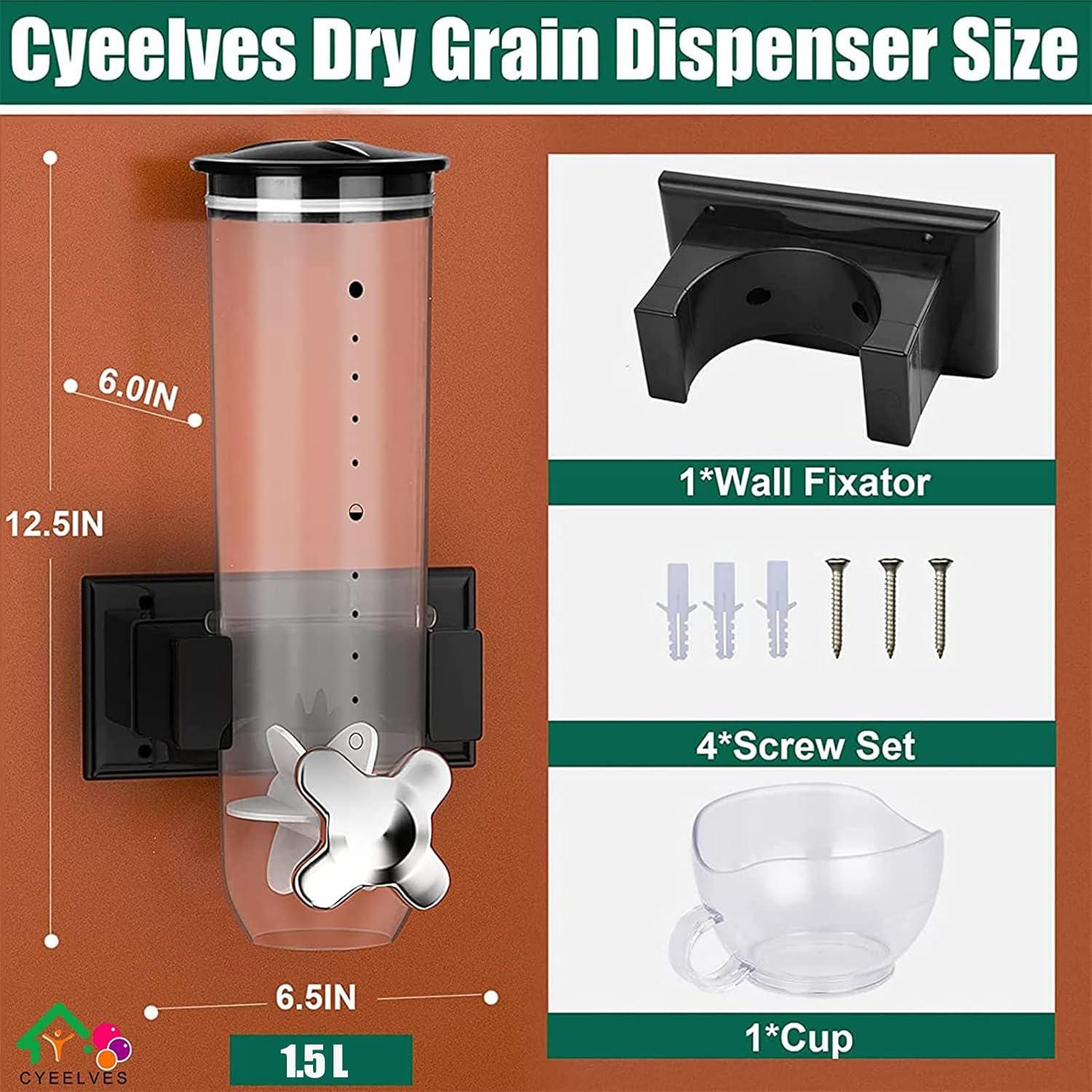 Dispensador de Cereal Cyeelves 1.5L Montado en Pared Negro