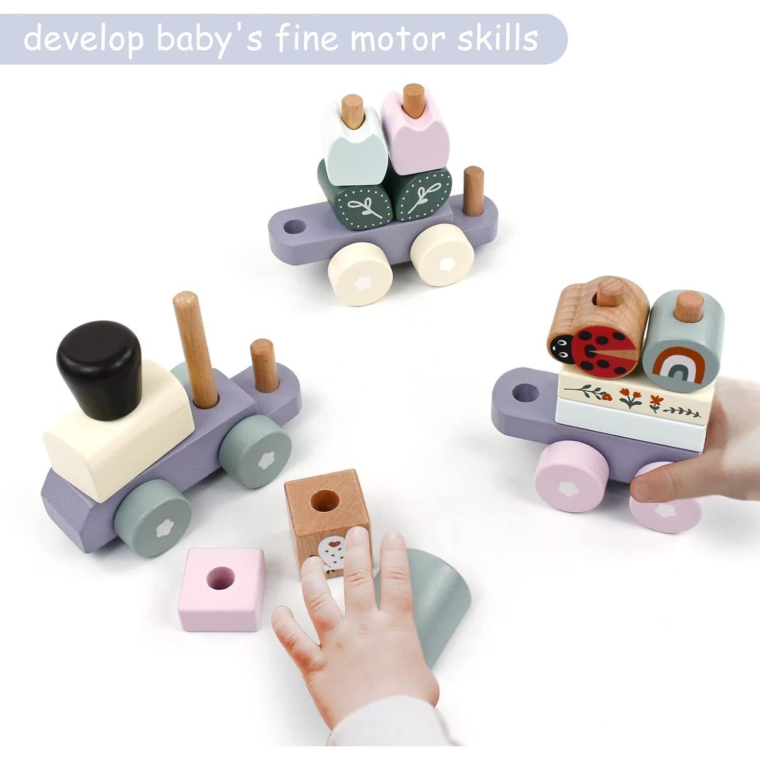 Tren Apilable de Madera Pillowhale con 13 Bloques Coloridos