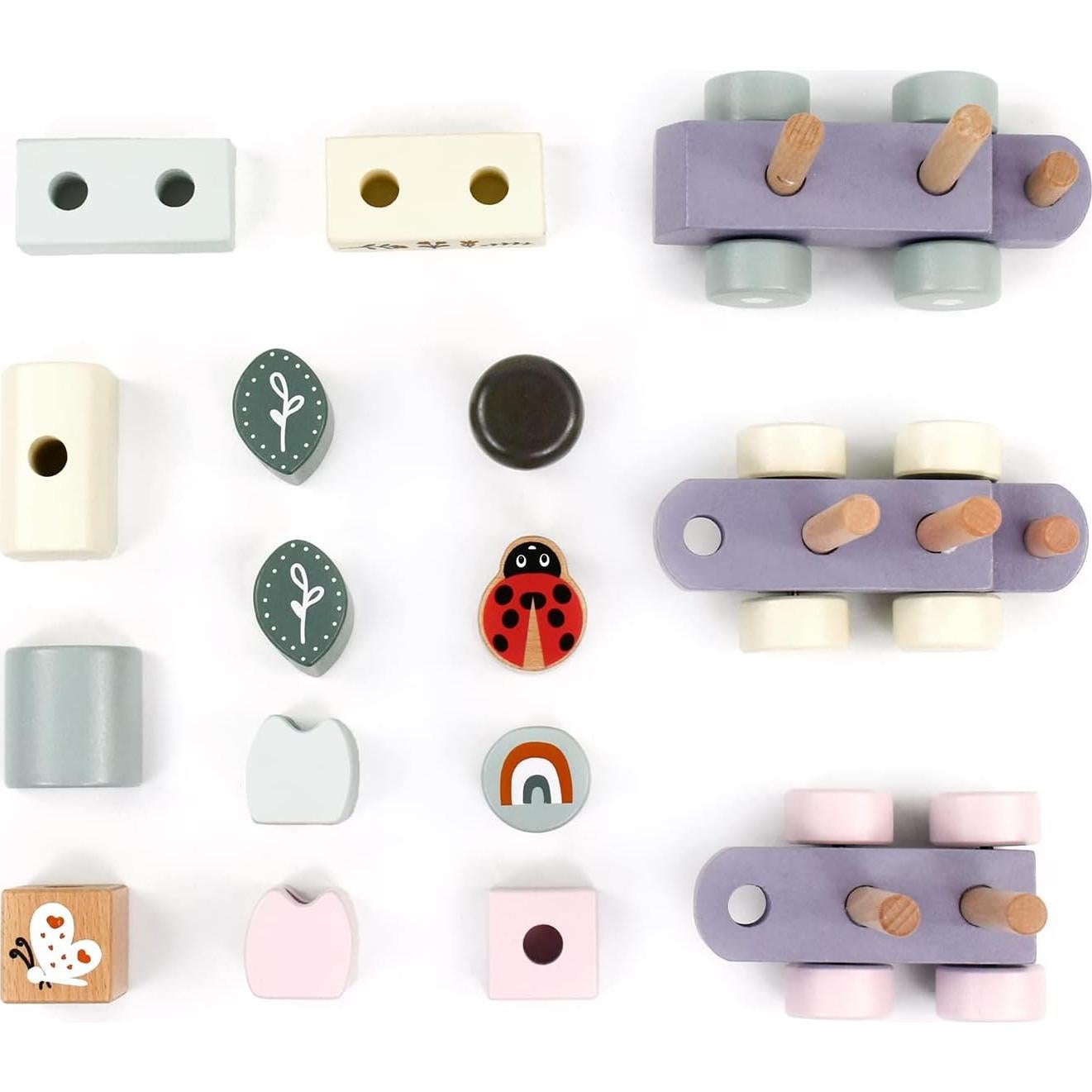 Tren Apilable de Madera Pillowhale con 13 Bloques Coloridos