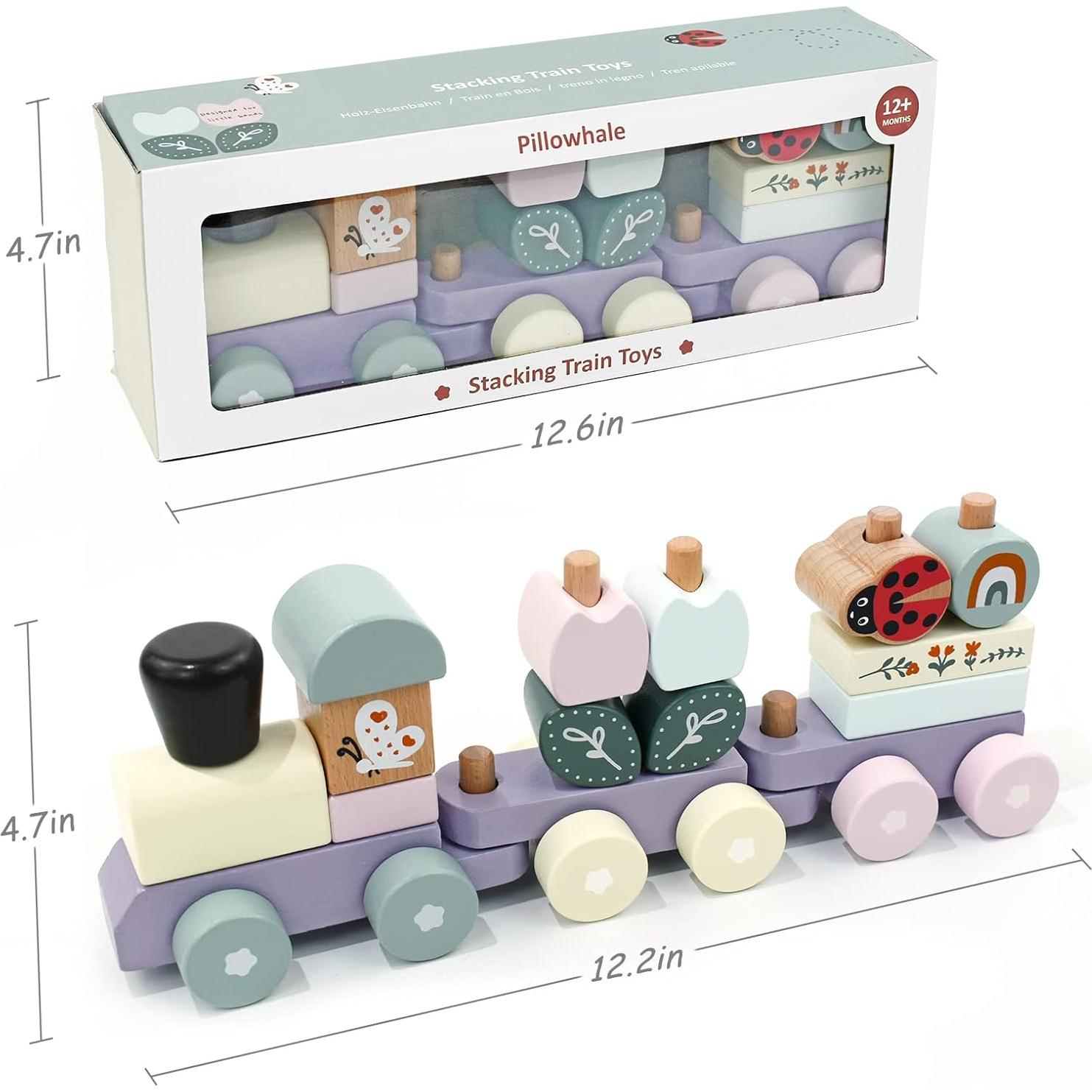 Tren Apilable de Madera Pillowhale con 13 Bloques Coloridos