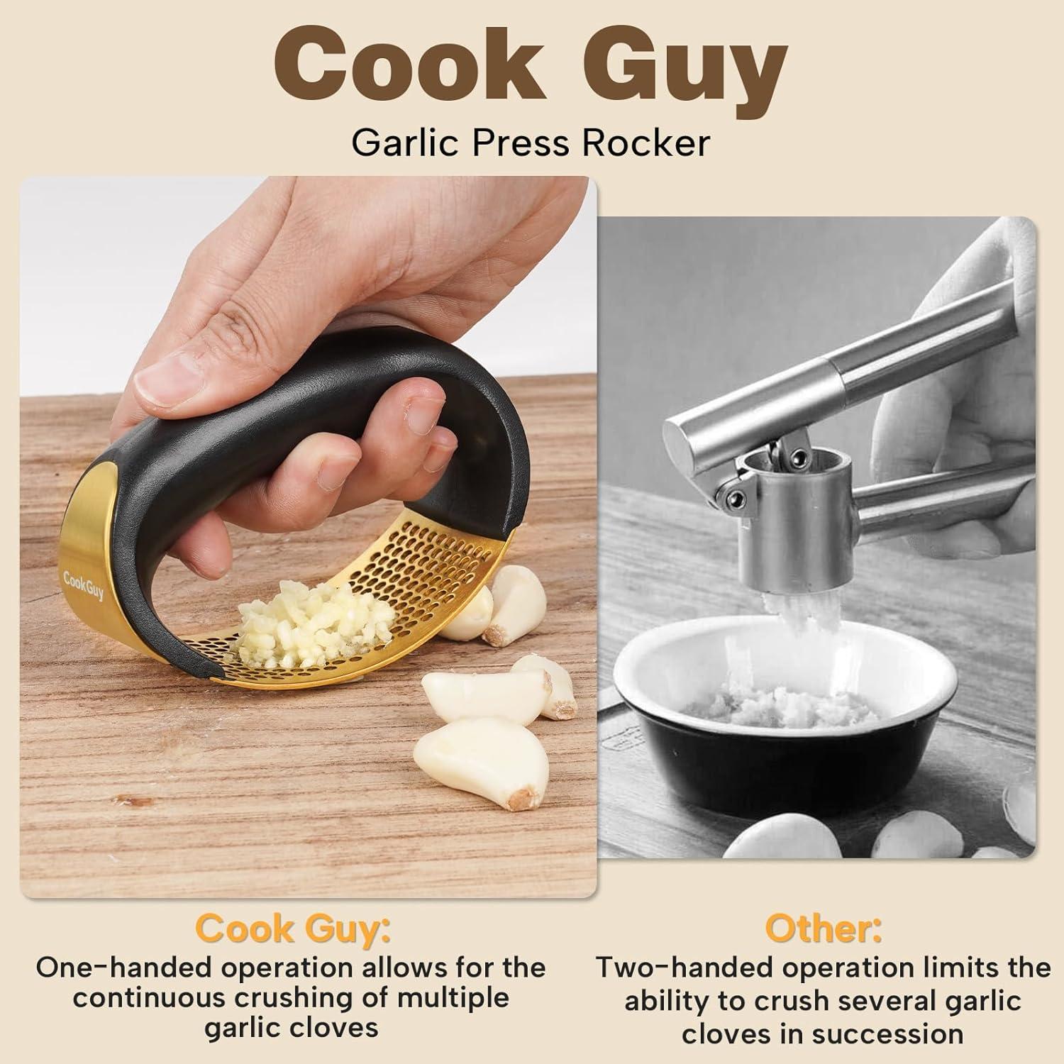 Prensa de Ajo Rocker Cook Guy de Acero Inoxidable Dorado