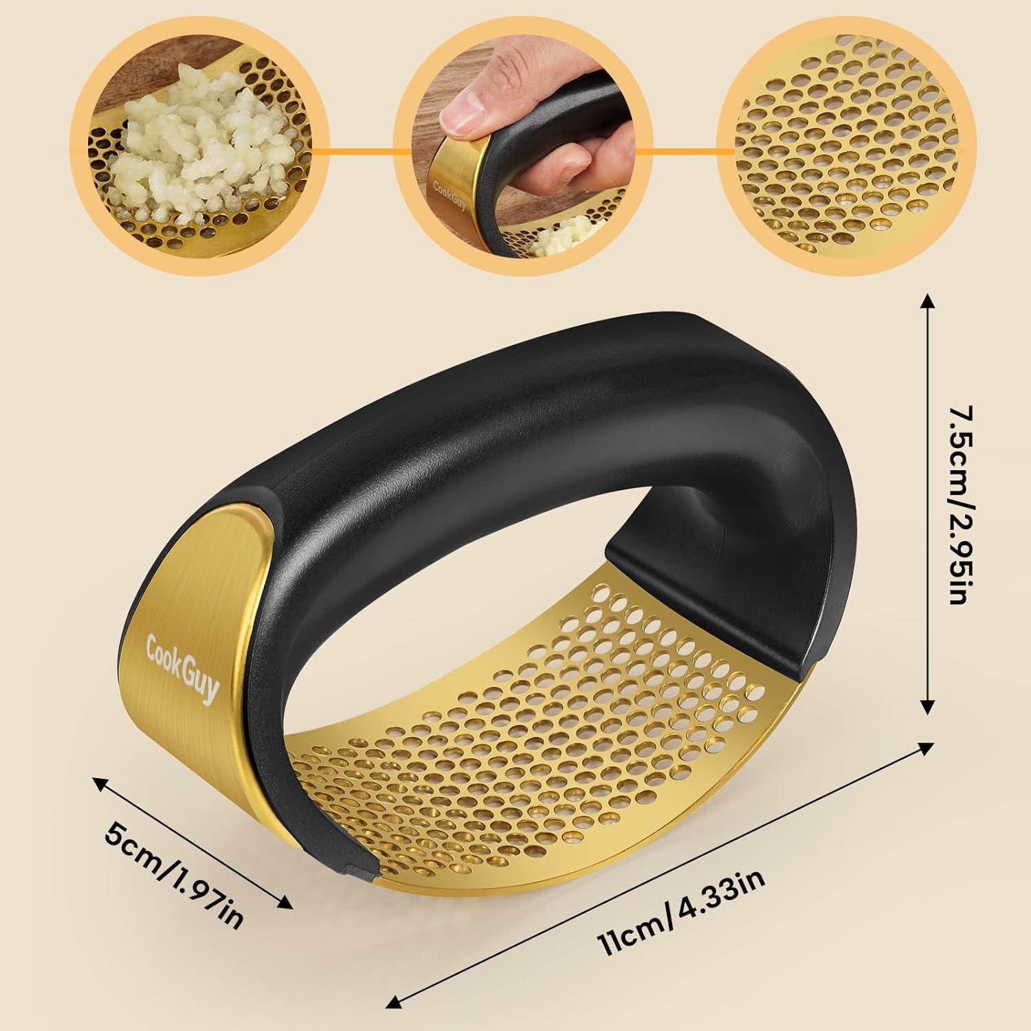 Prensa de Ajo Rocker Cook Guy de Acero Inoxidable Dorado