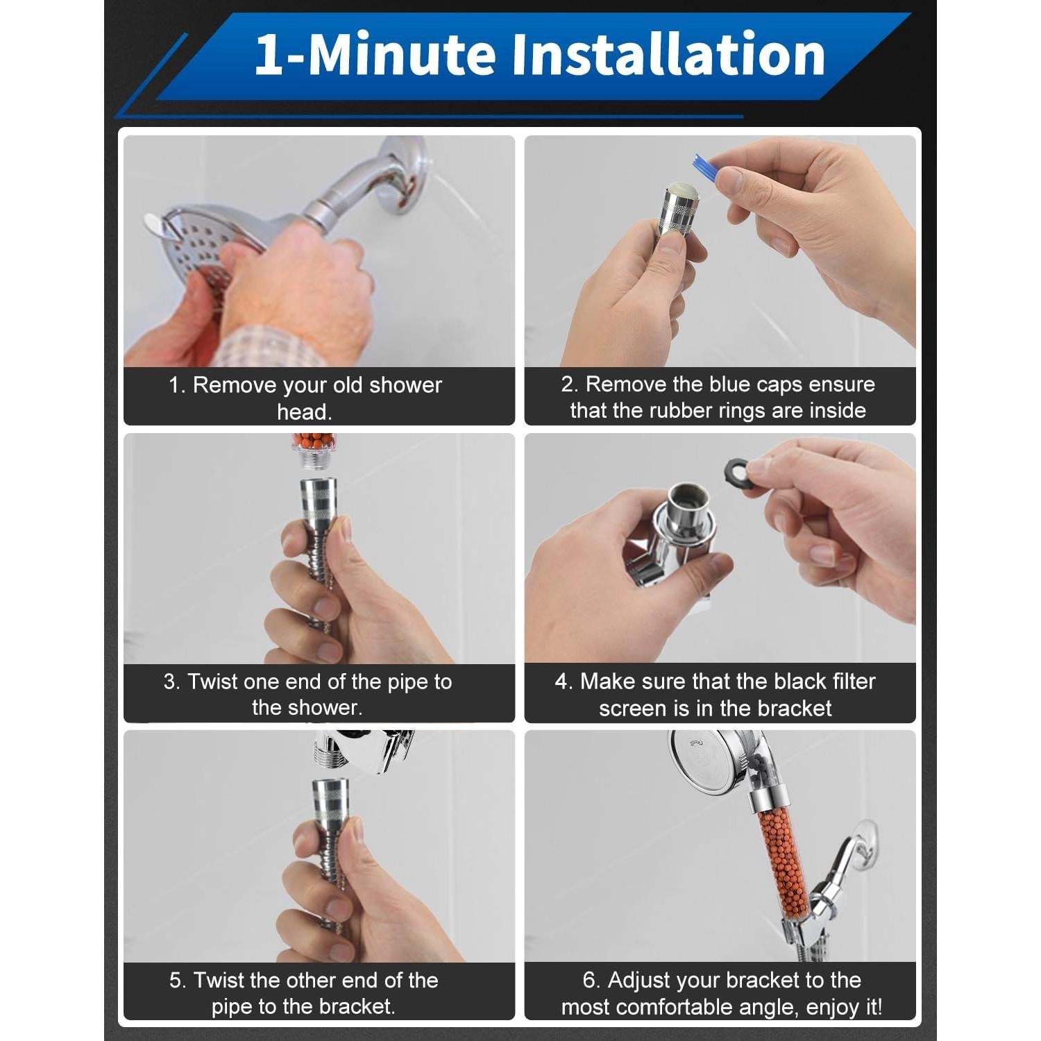 Cabezal de Ducha Filtrado Luxsego Alta Presión 3 Modos 150 cm