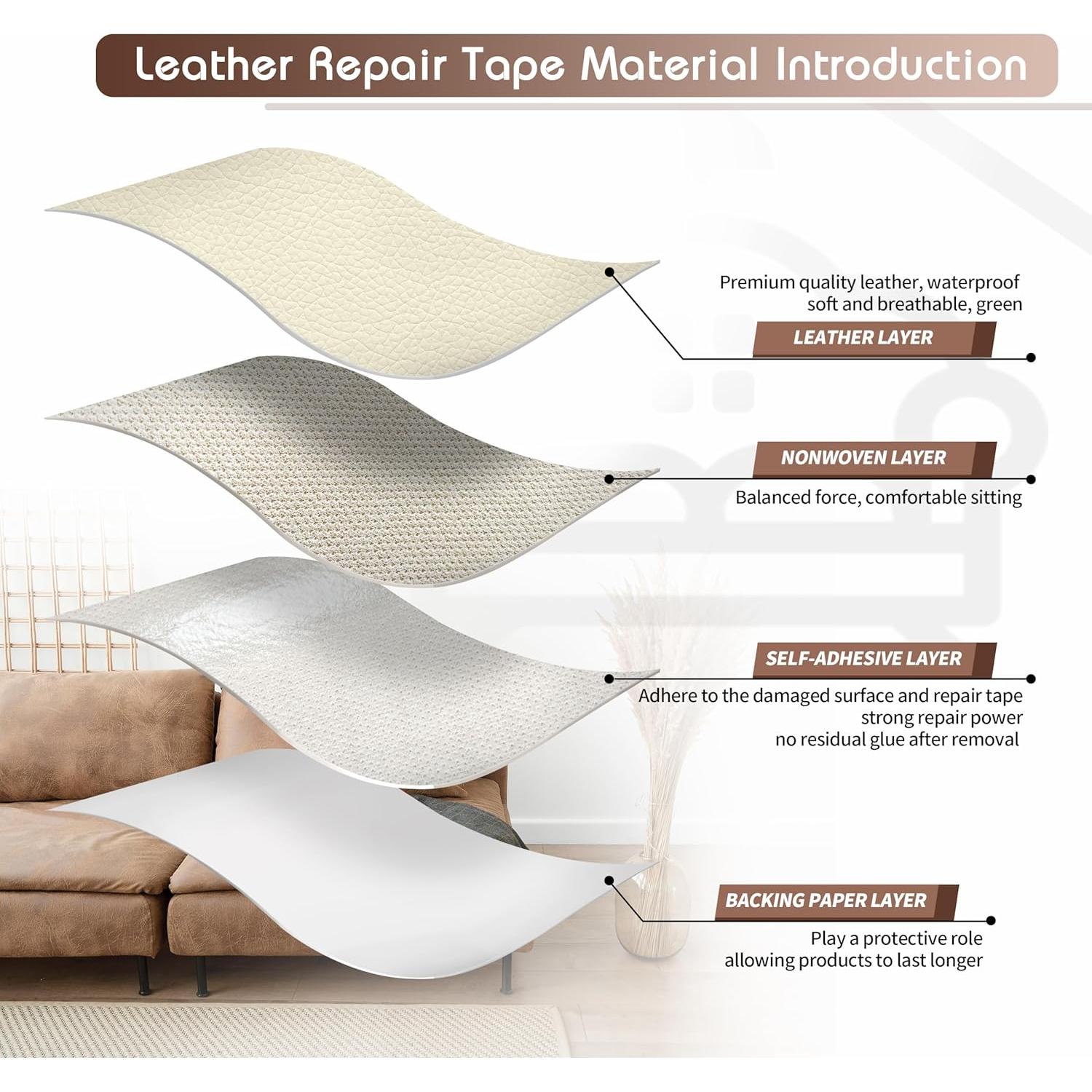 Cinta de Reparación de Cuero KING MOUNTAIN 10.16x160 cm Beige