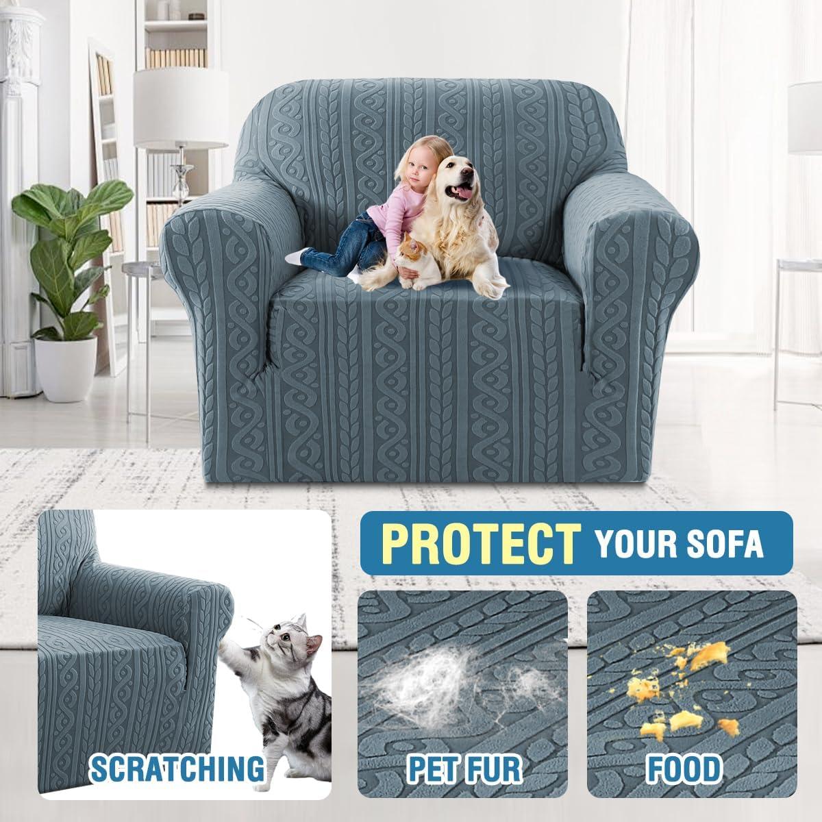 Fundas de Silla H.VERSAILTEX Estirables Jacquard Azul Piedra