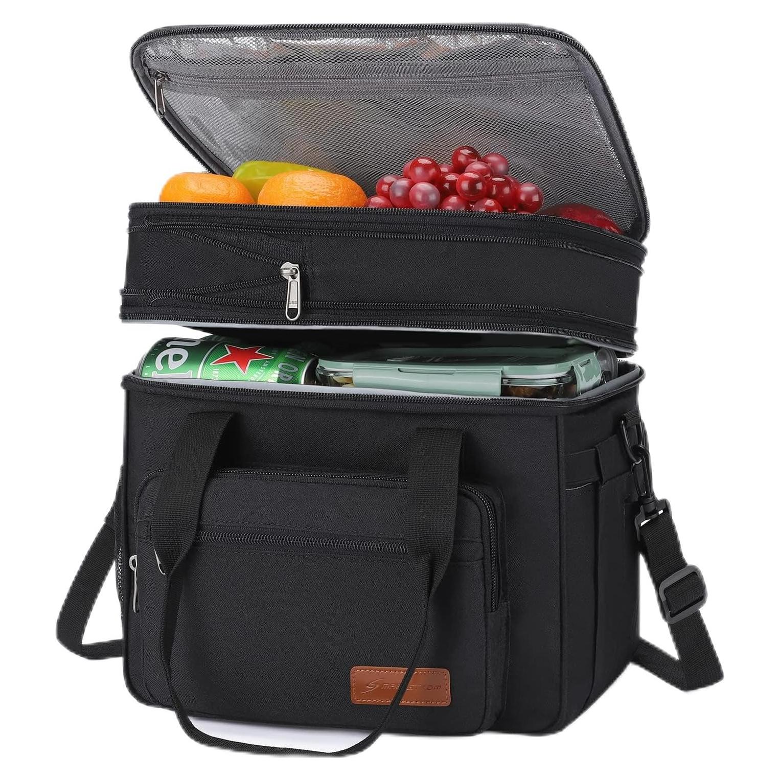 Maelstrom Lunch Box, 23L Insulated Lunch Bag, Expandable Double Deck Cooler Bag, Lightweight Leakproof Tote Bag With Side Tissue Pocket, Suit For Men and Women, Black