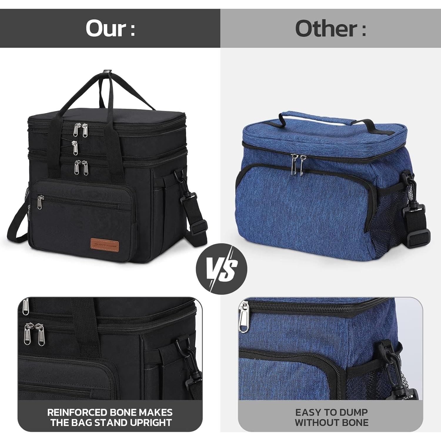 Maelstrom Lunch Box, 23L Insulated Lunch Bag, Expandable Double Deck Cooler Bag, Lightweight Leakproof Tote Bag With Side Tissue Pocket, Suit For Men and Women, Black