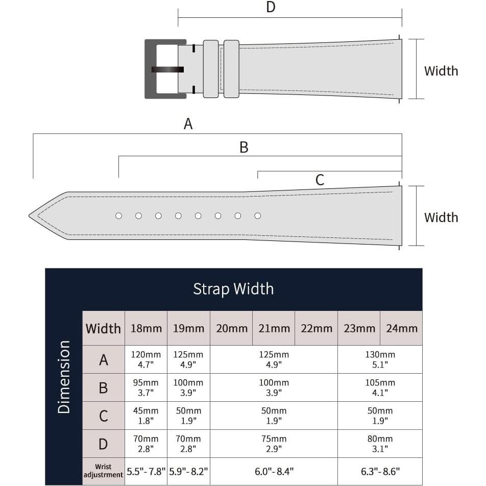 Correa de Reloj de Cuero Genuino JWNSPA 18mm a 24mm