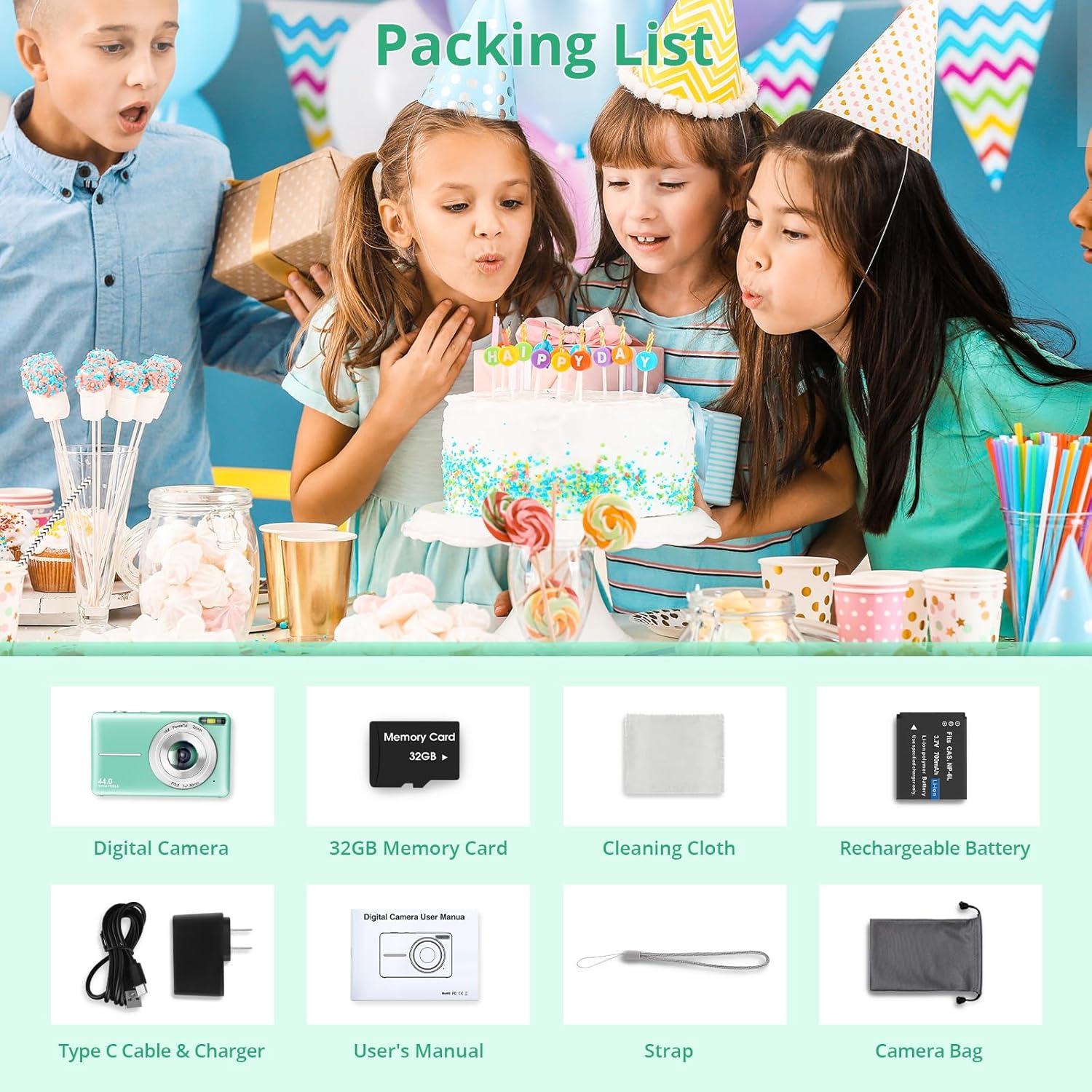 Digital Camera 1080P 44MP Digital Cameras, Digital Point and Shoot Camera for Kids with 16X Zoom, Anti-Shake, Compact Small Travel Camera for Beginner Children Boys Girls Teens Gift