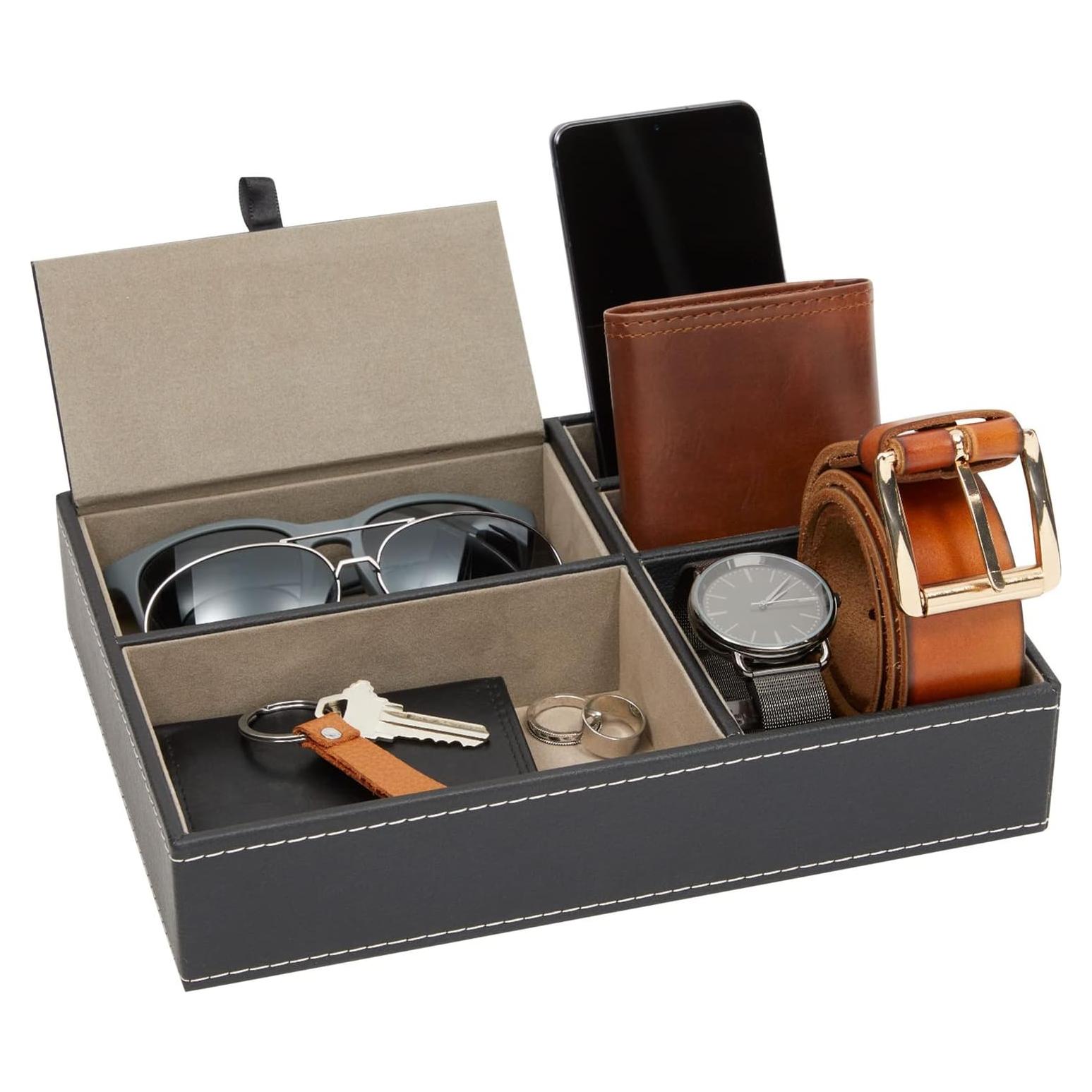 Bandeja de Valet Juvale Negra con 5 Compartimentos 25.4x18.5cm