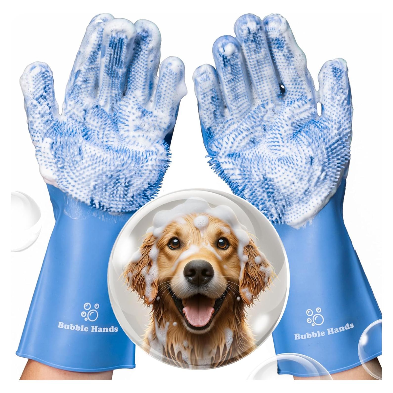 Guantes de Silicona para Lavar Perros Bubble Hands - Azul