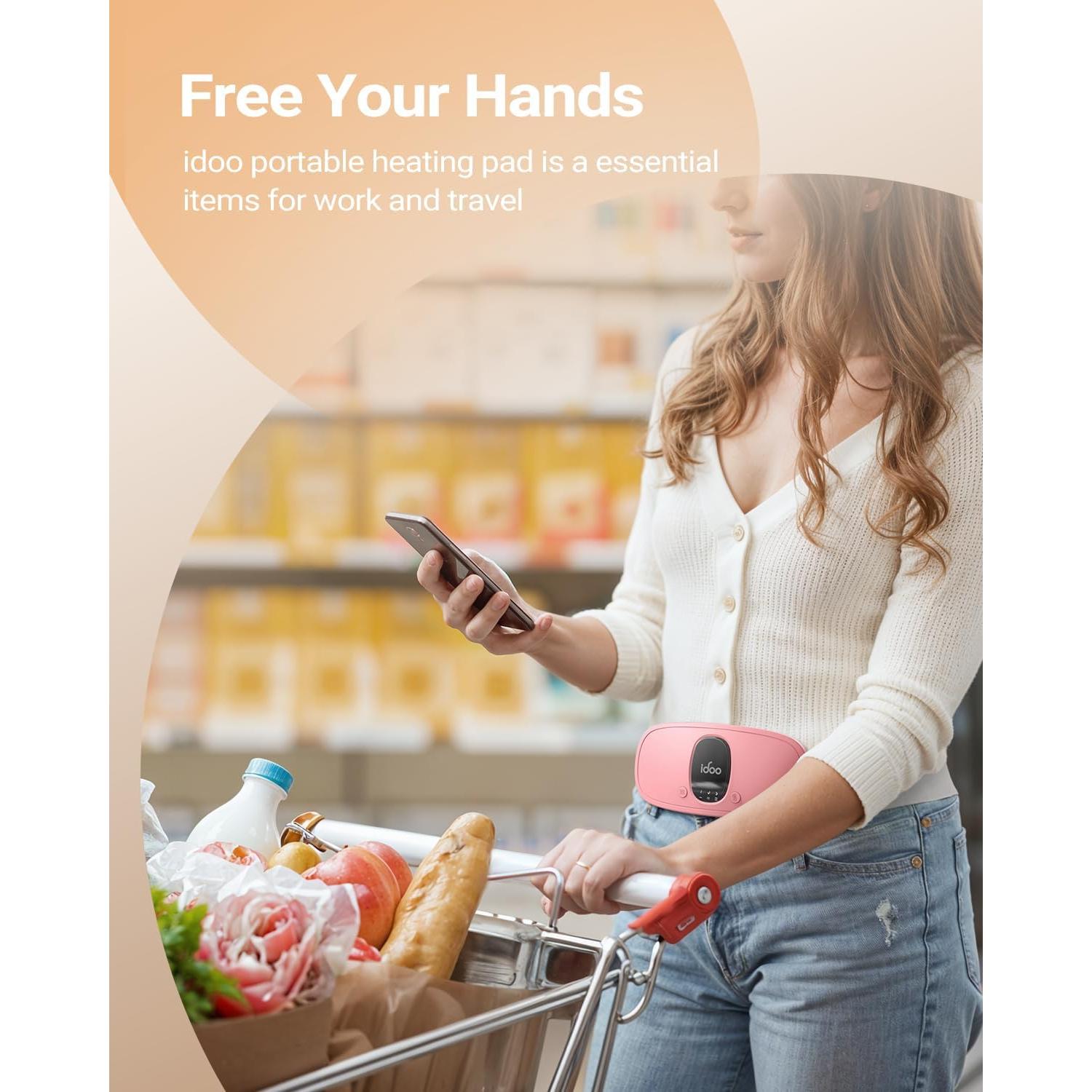 Almohadilla Térmica Portátil iDOO Rosa para Calambres Menstruales