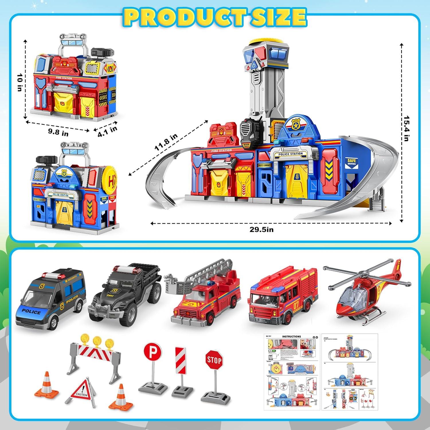 Set de Juego de Ciudad de Acción Grande 74.93 cm - Policía y Bomberos