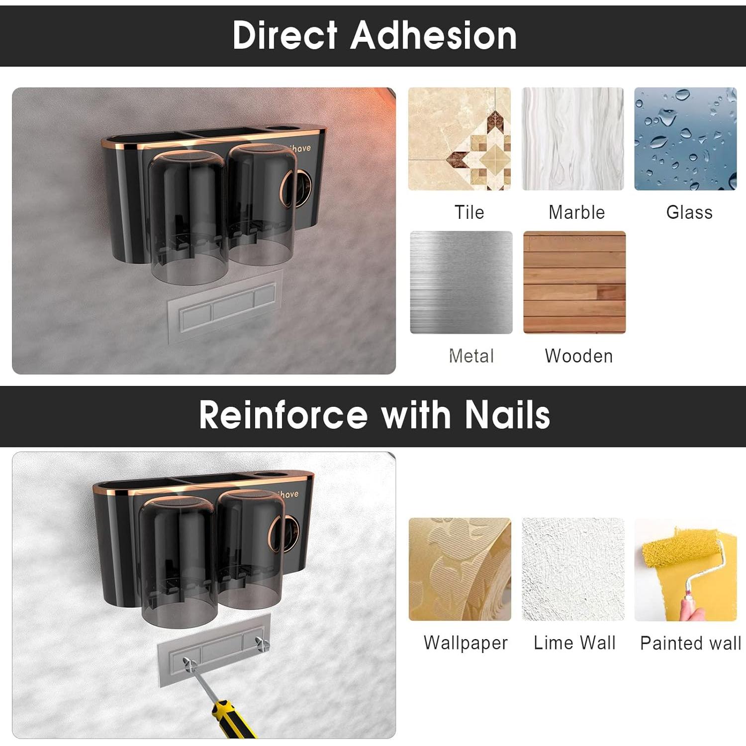 Soporte para Cepillos de Dientes iHave Negro 2 Tazas Montado en Pared