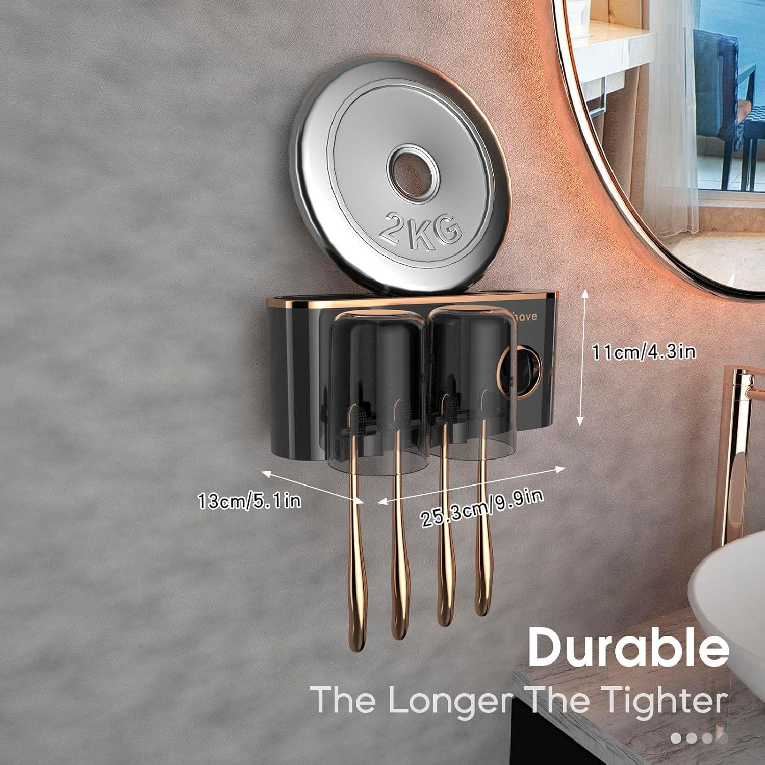 Soporte para Cepillos de Dientes iHave Negro 2 Tazas Montado en Pared