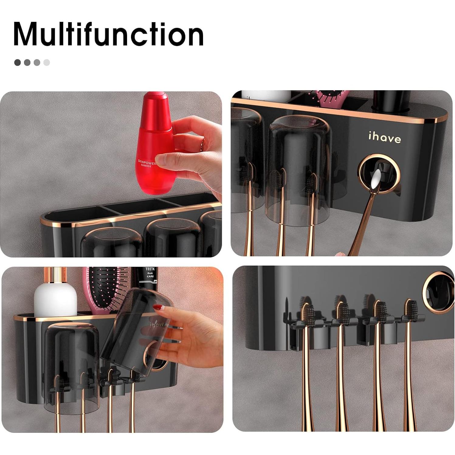 Soporte para Cepillos de Dientes iHave Negro 2 Tazas Montado en Pared