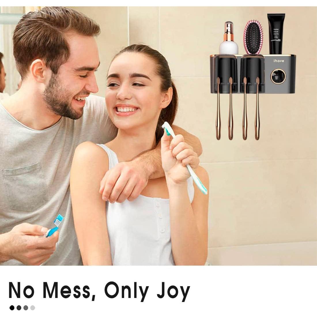 Soporte para Cepillos de Dientes iHave Negro 2 Tazas Montado en Pared