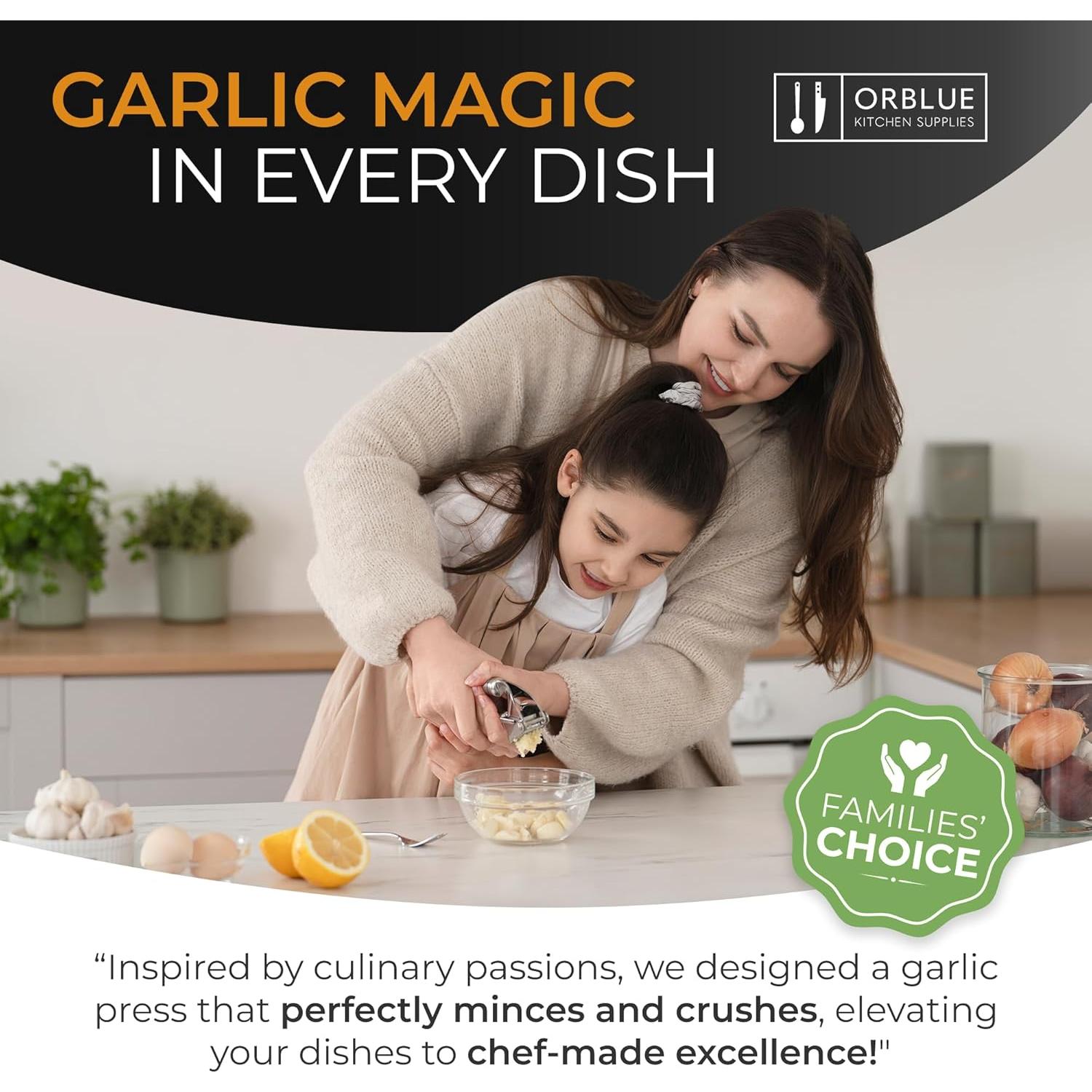 Prensa de Ajo Orblue de Acero Inoxidable - Profesional 19 cm