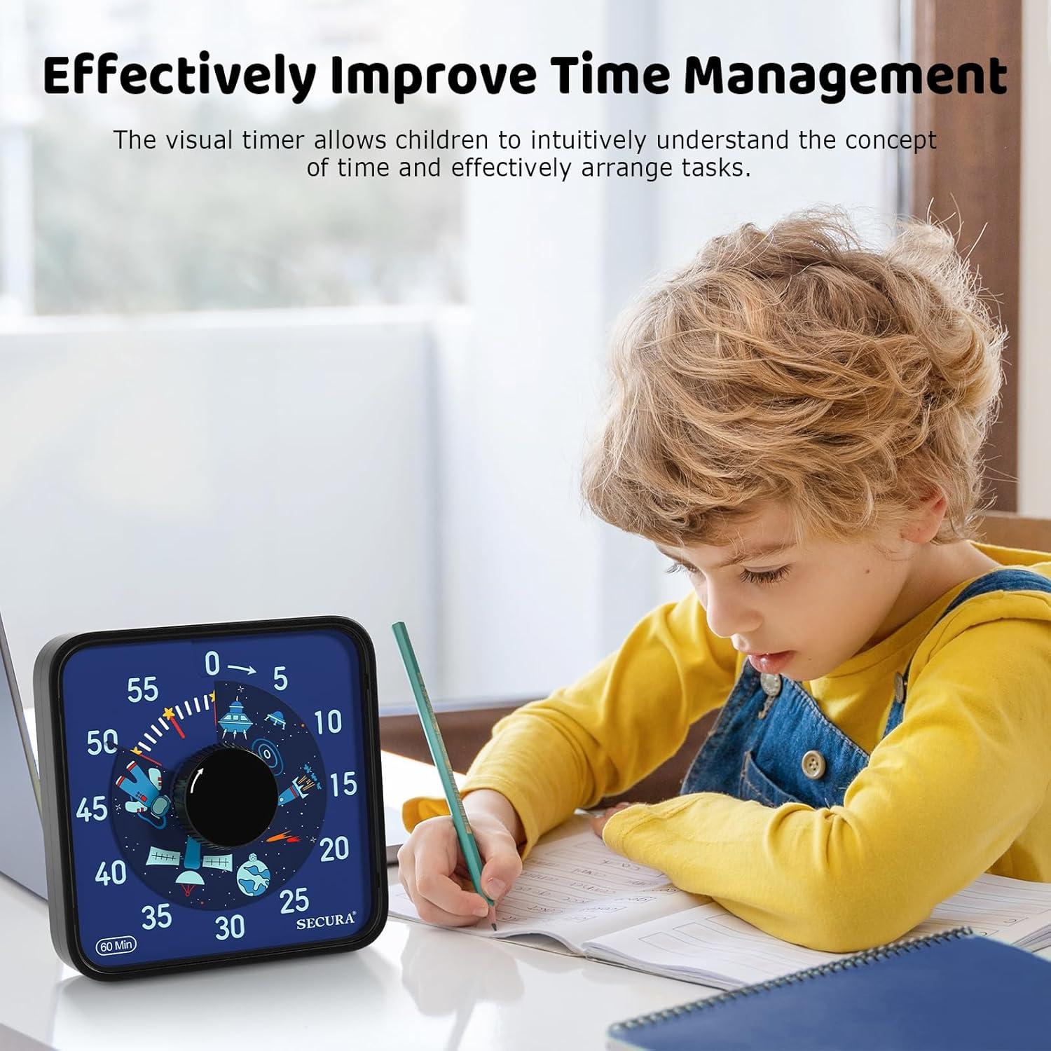 Temporizador Visual Secura 7.5" Negro Mecánico para Niños