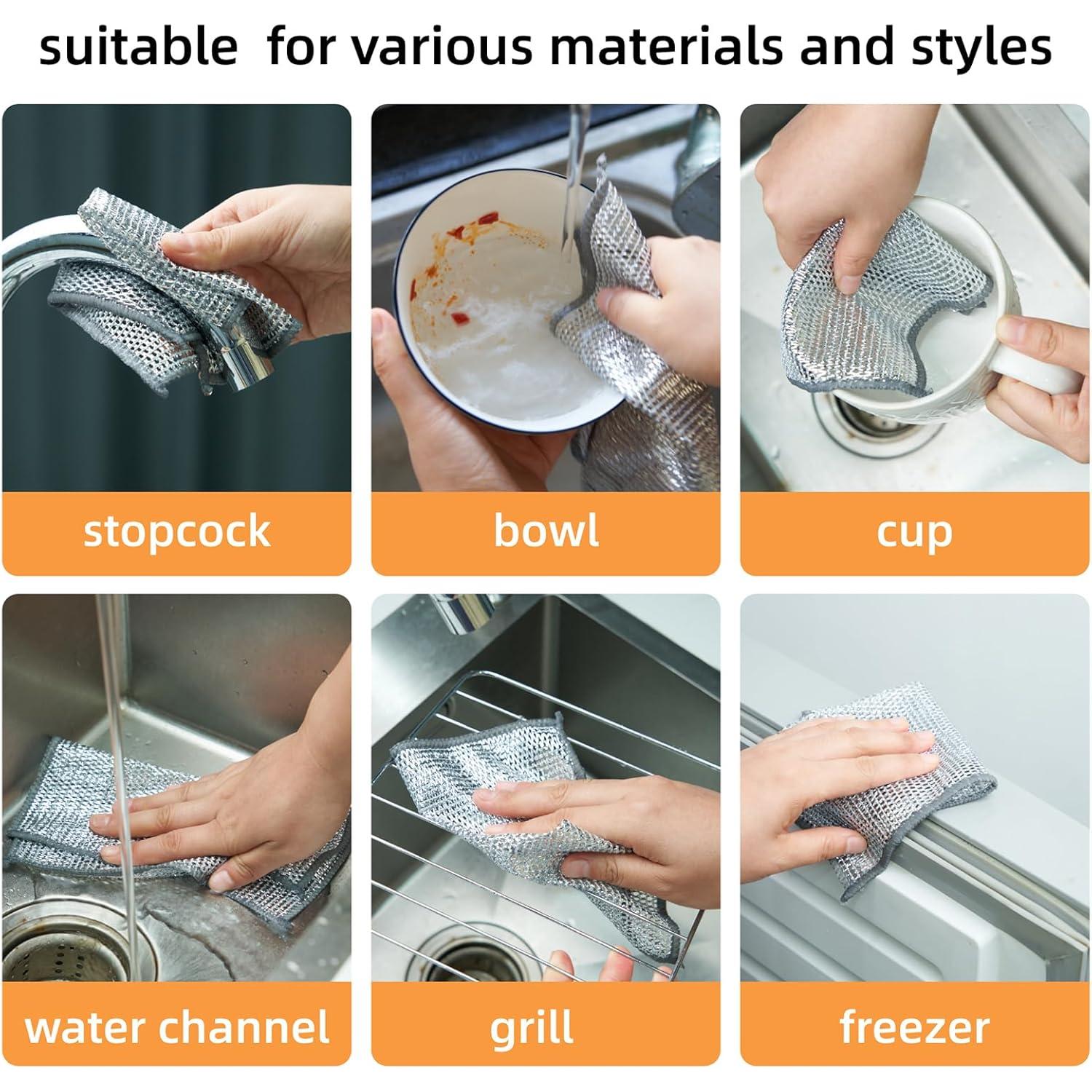 5Pcs Non Scratch Wire Dishcloth, Multipurpose Wire Dishwashing Rags, Steel Metal Wire Cloth Mesh Miracle Cleaning Cloths for Kitchen, Dishes