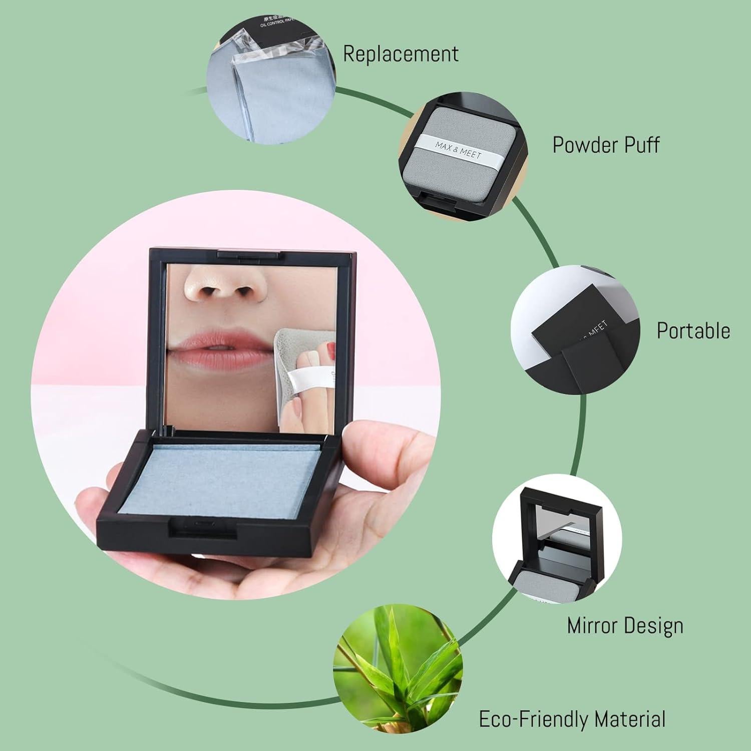 Hojas Absorbentes de Aceite WishLotus 200 Piezas con Espejo