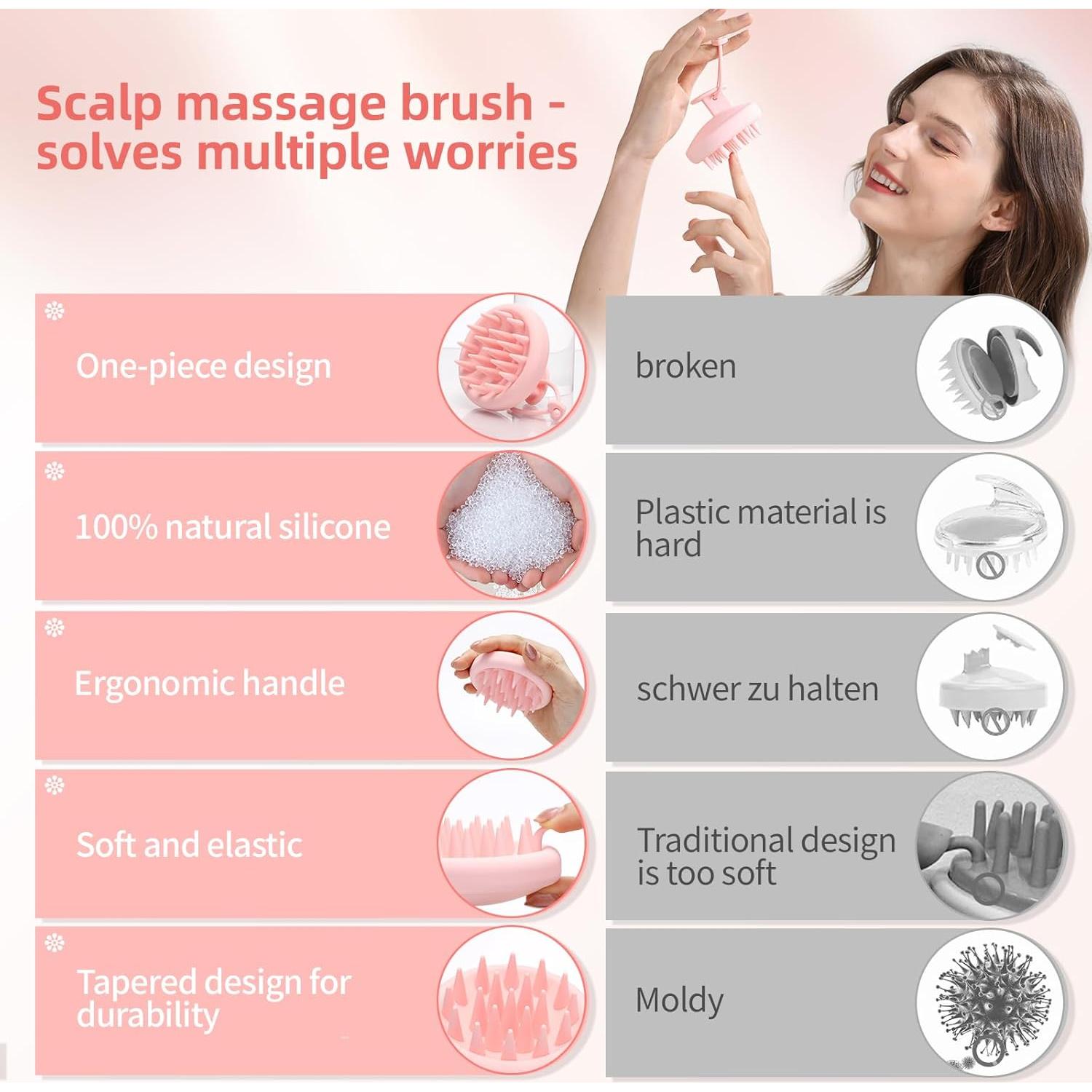 Cepillo de Masaje para Cuero Cabelludo Beautlohas Rosa