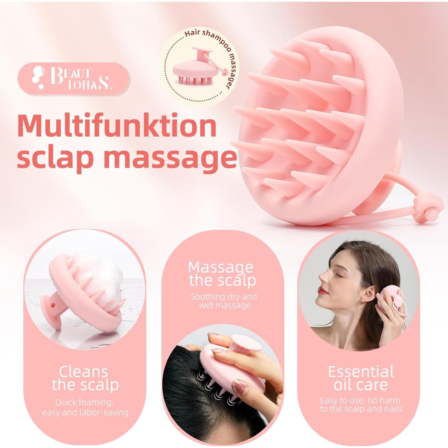 Cepillo de Masaje para Cuero Cabelludo Beautlohas Rosa