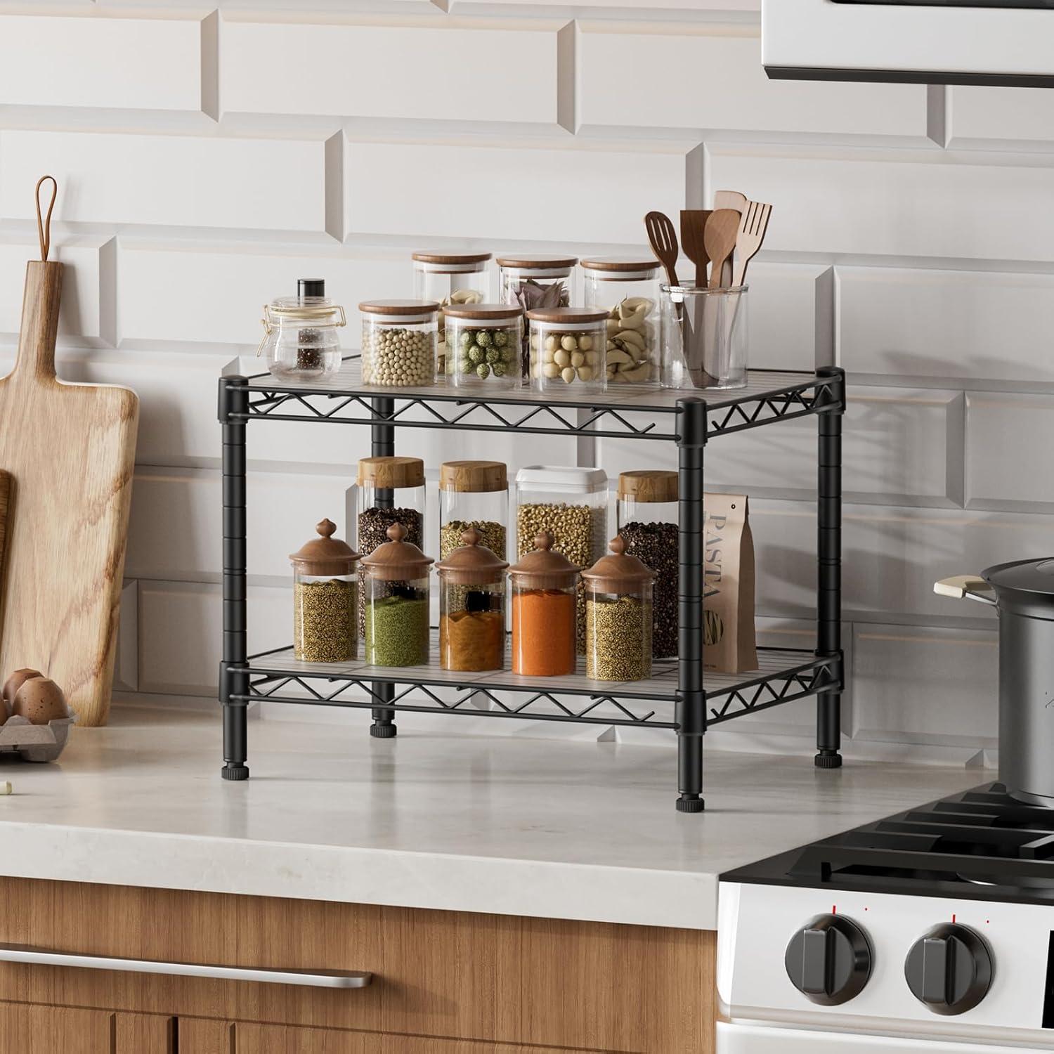 Estante de Almacenamiento SINGAYE 2 Capas Ajustable Negro 30 cm