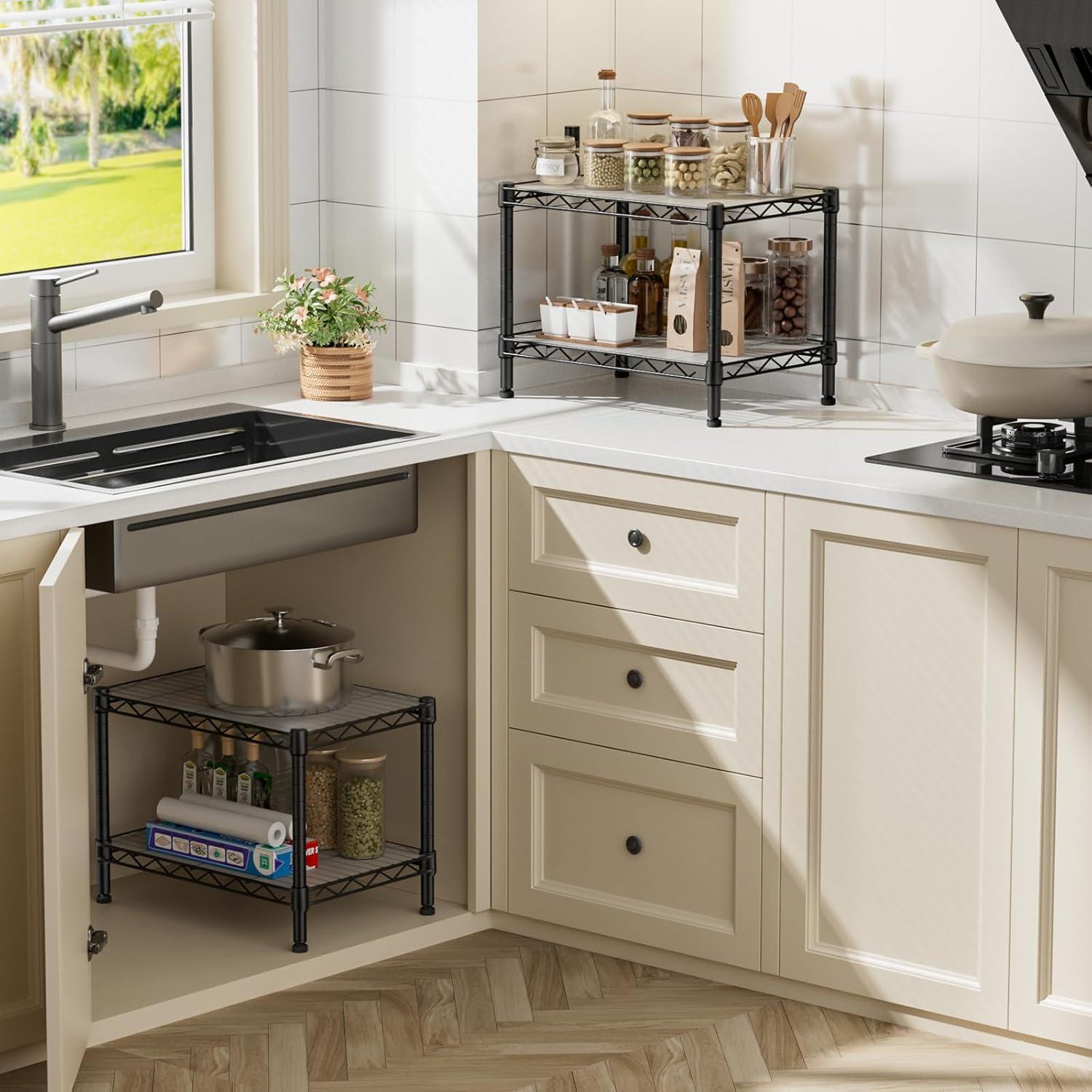 Estante de Almacenamiento SINGAYE 2 Capas Ajustable Negro 30 cm