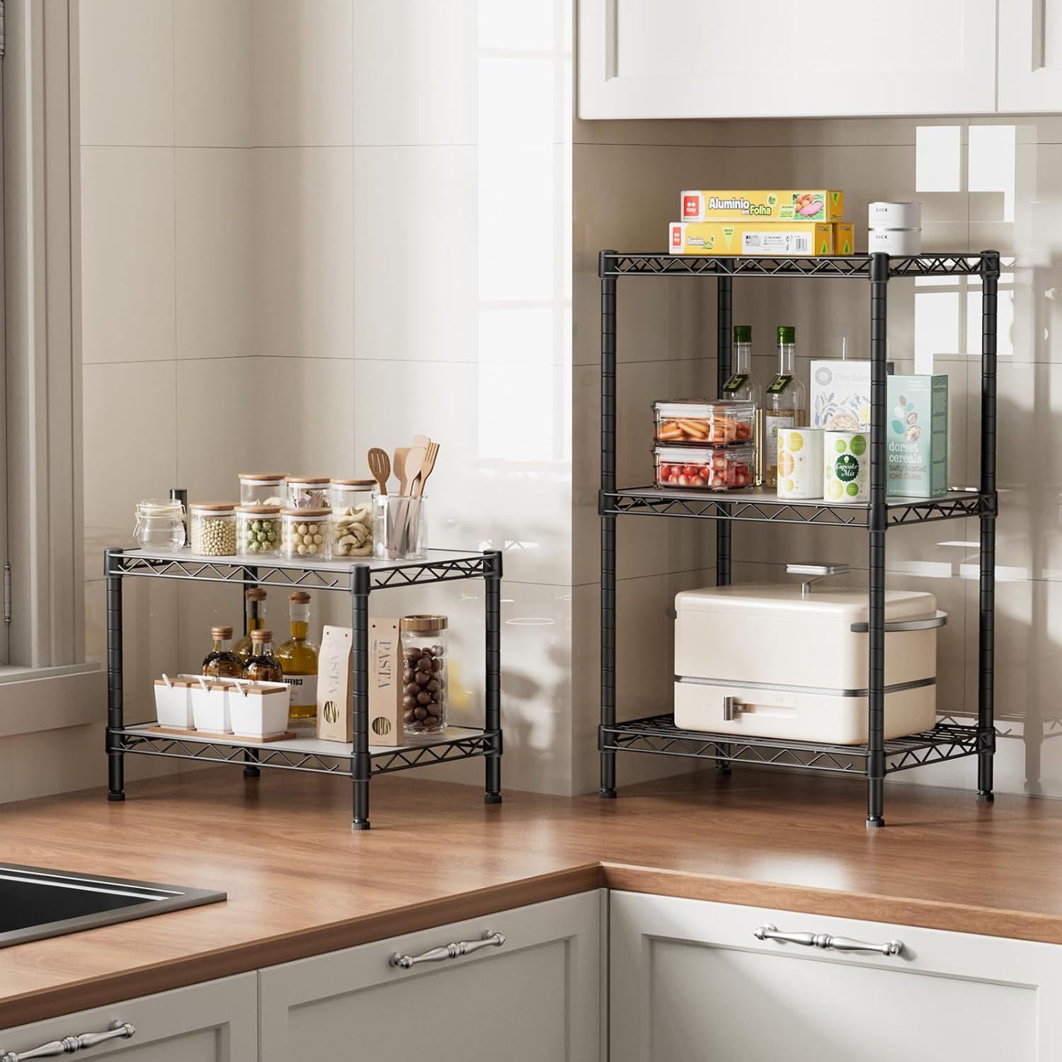 Estante de Almacenamiento SINGAYE 2 Capas Ajustable Negro 30 cm