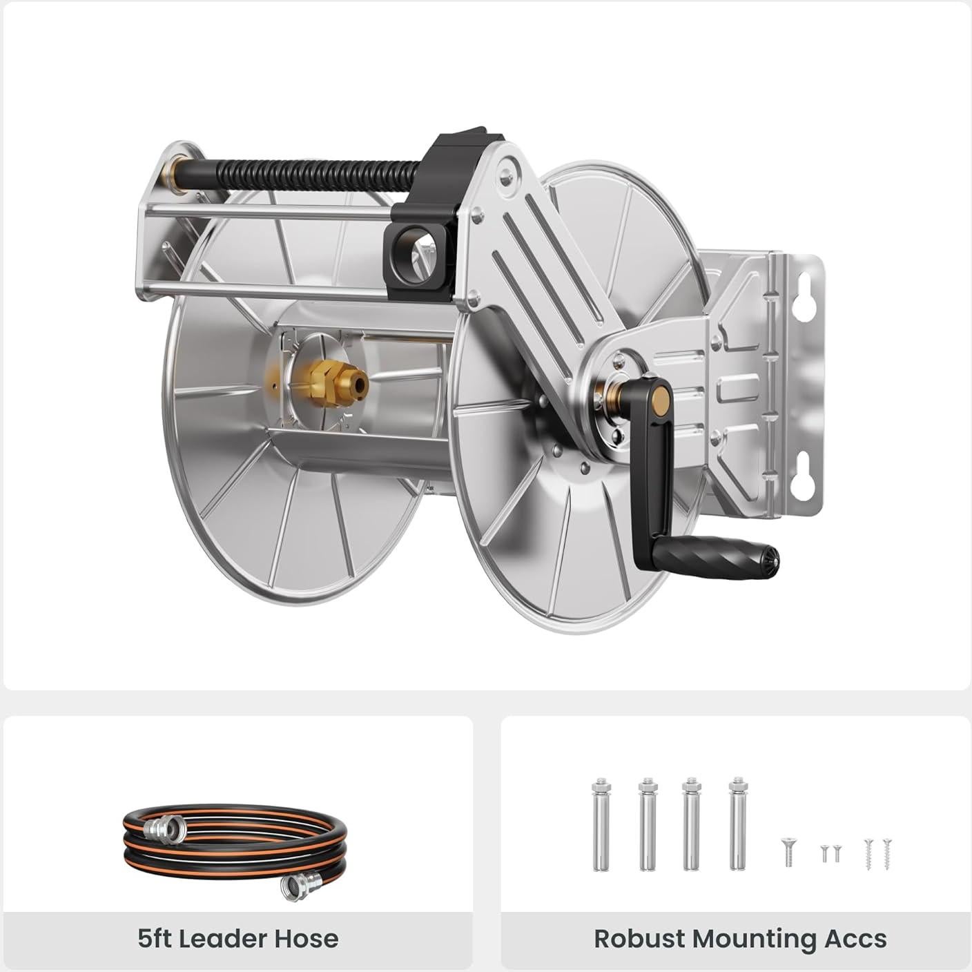 Carrete de Manguera de Jardín Giraffe Tools Acero Inoxidable 150 pies