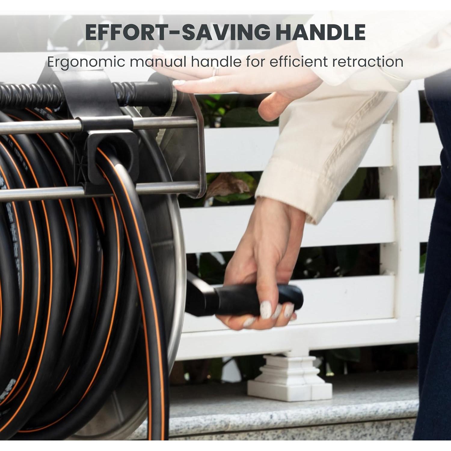 Carrete de Manguera de Jardín Giraffe Tools Acero Inoxidable 150 pies