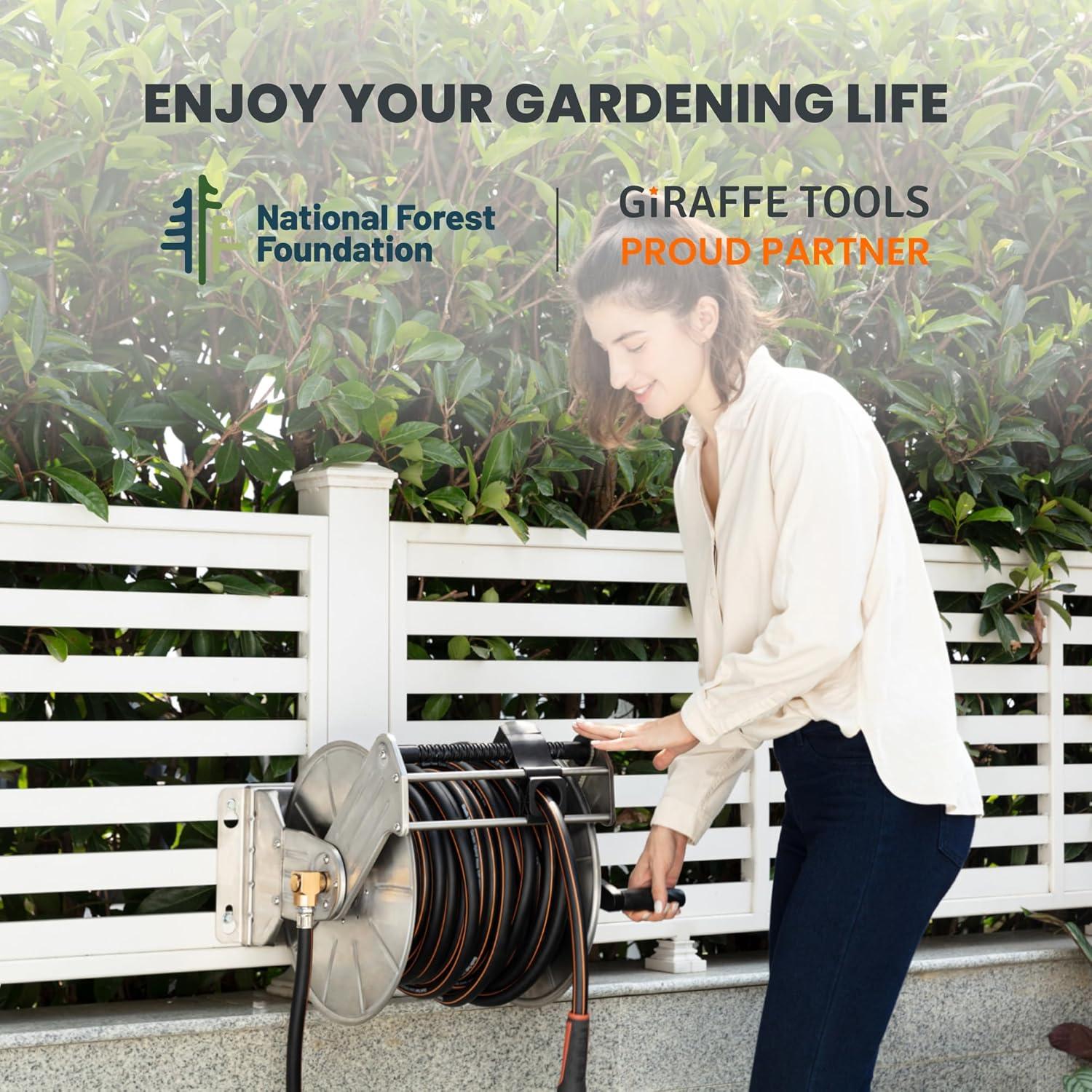 Carrete de Manguera de Jardín Giraffe Tools Acero Inoxidable 150 pies