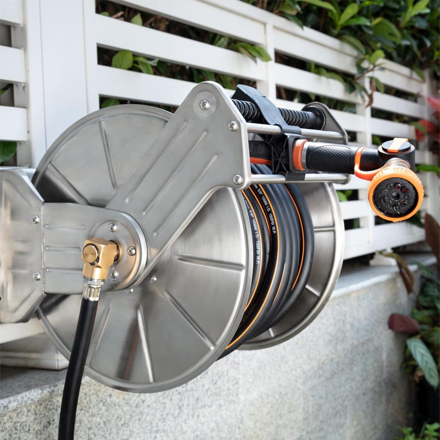 Carrete de Manguera de Jardín Giraffe Tools Acero Inoxidable 150 pies