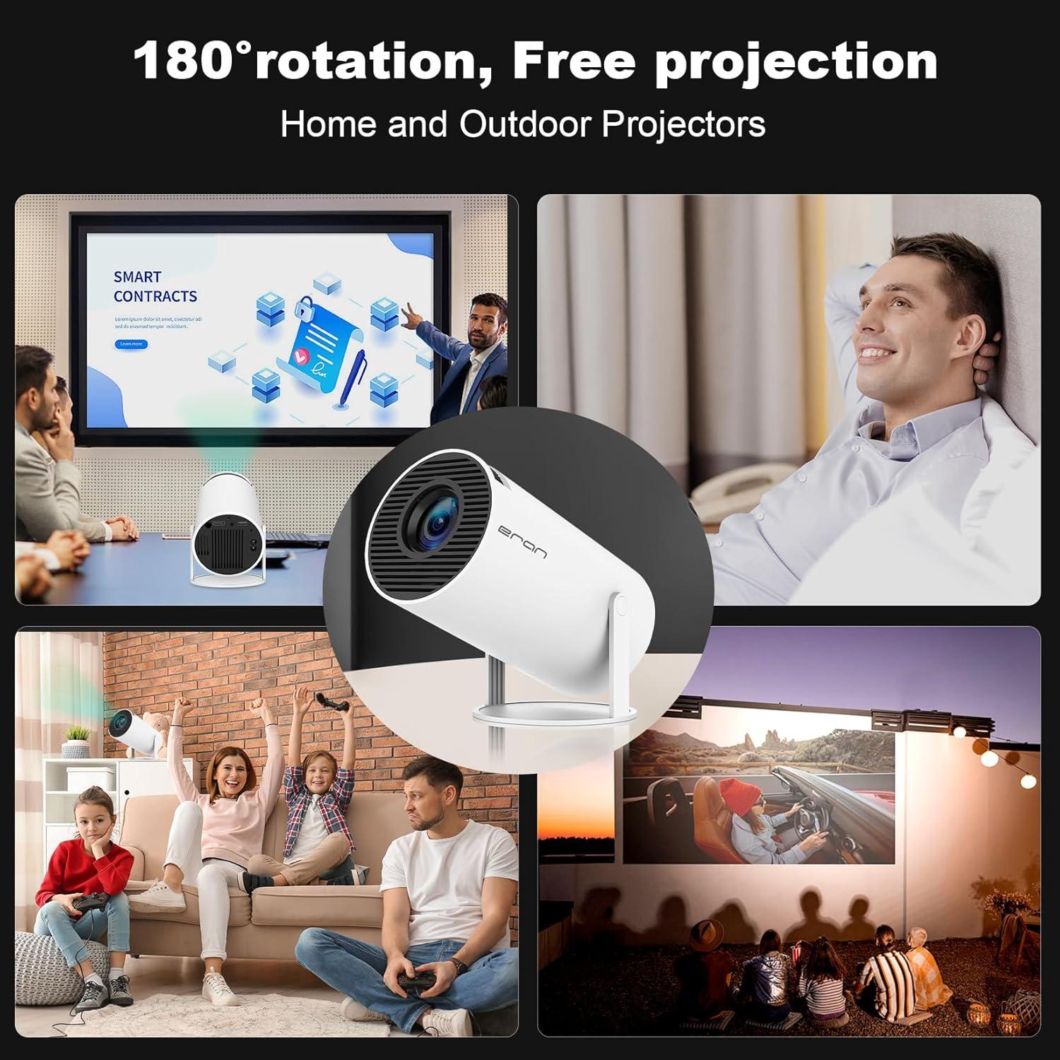 Mini Projector, HY300 PRO Portable Projector, Support 4K 1080P with Dual-Band WIFI6 5G Wireless 5.0 Bluetooth Android 11, 180° Rotatable, Auto Keystone Correction, 35"-130" Screen Video Projector