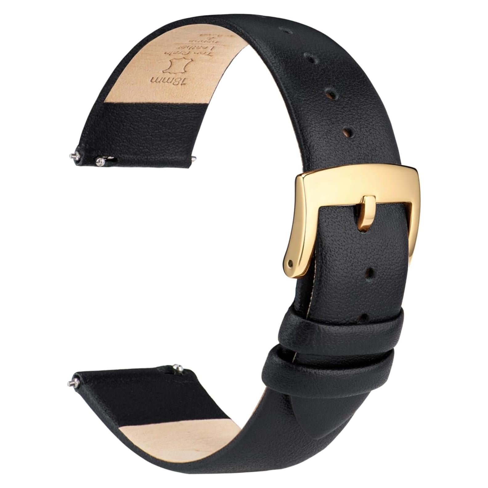 Correa de Reloj de Cuero OTTOODY 12mm Negro Hebilla Dorada