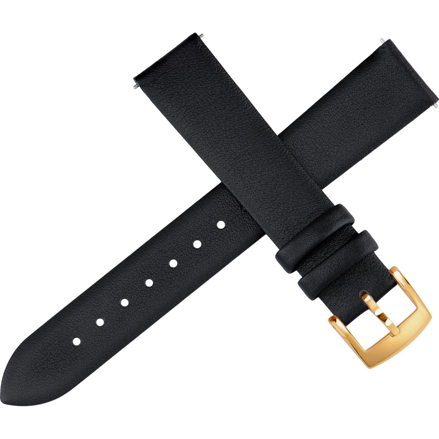 Correa de Reloj de Cuero OTTOODY 12mm Negro Hebilla Dorada