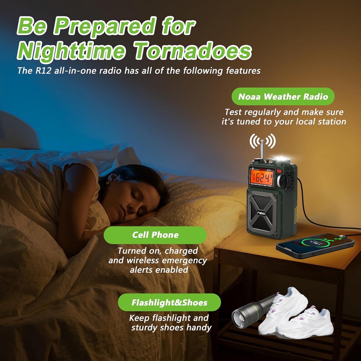 Radio Portátil Greadio R12 AM FM NOAA Bluetooth 5.4 Carga Solar