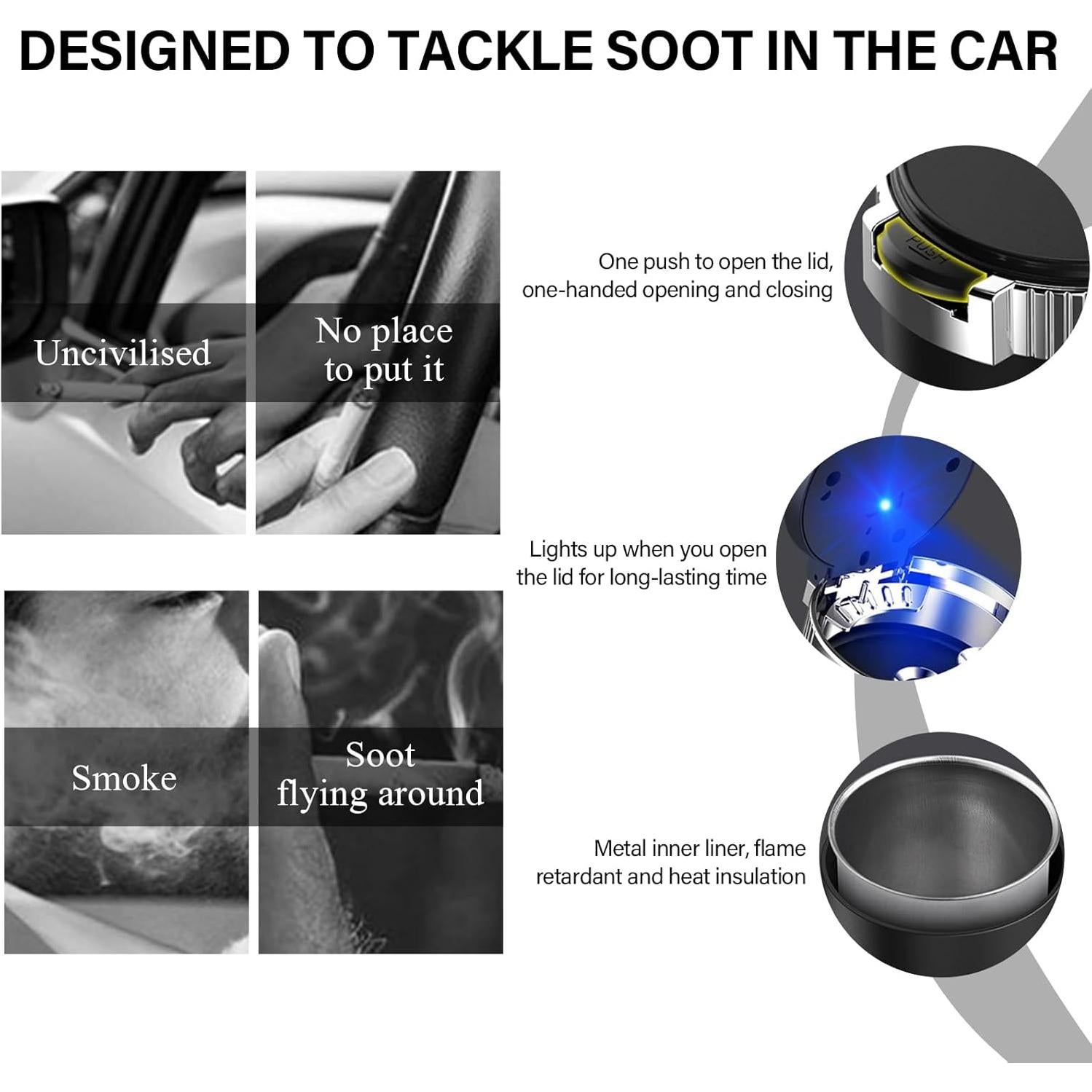 Cenicero de coche Wevdn con tapa y luz LED azul desmontable