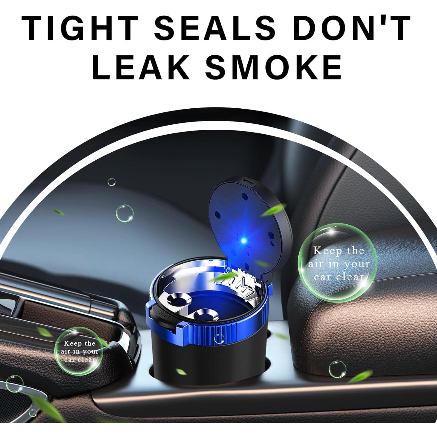 Cenicero de coche Wevdn con tapa y luz LED azul desmontable