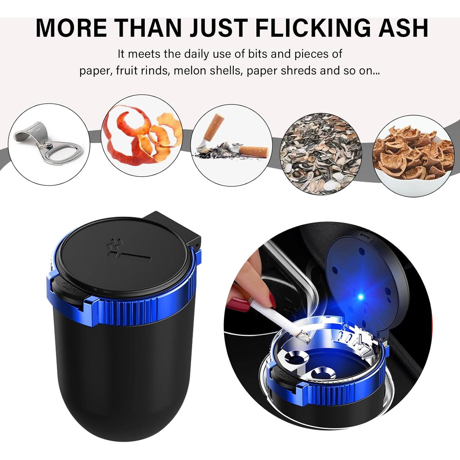 Cenicero de coche Wevdn con tapa y luz LED azul desmontable