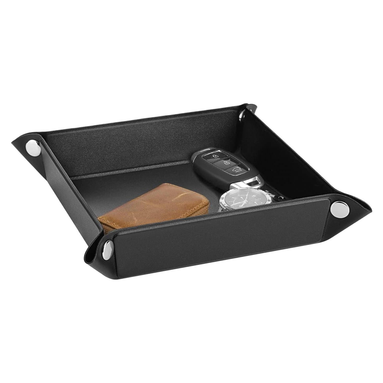 Bandeja Valet Luxspire de Cuero Sintético Negra 21.9x21.9cm