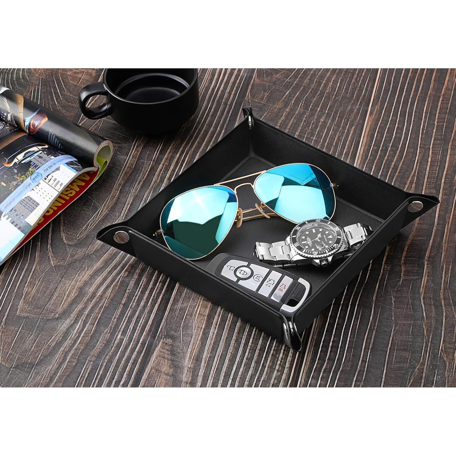 Bandeja Valet Luxspire de Cuero Sintético Negra 21.9x21.9cm