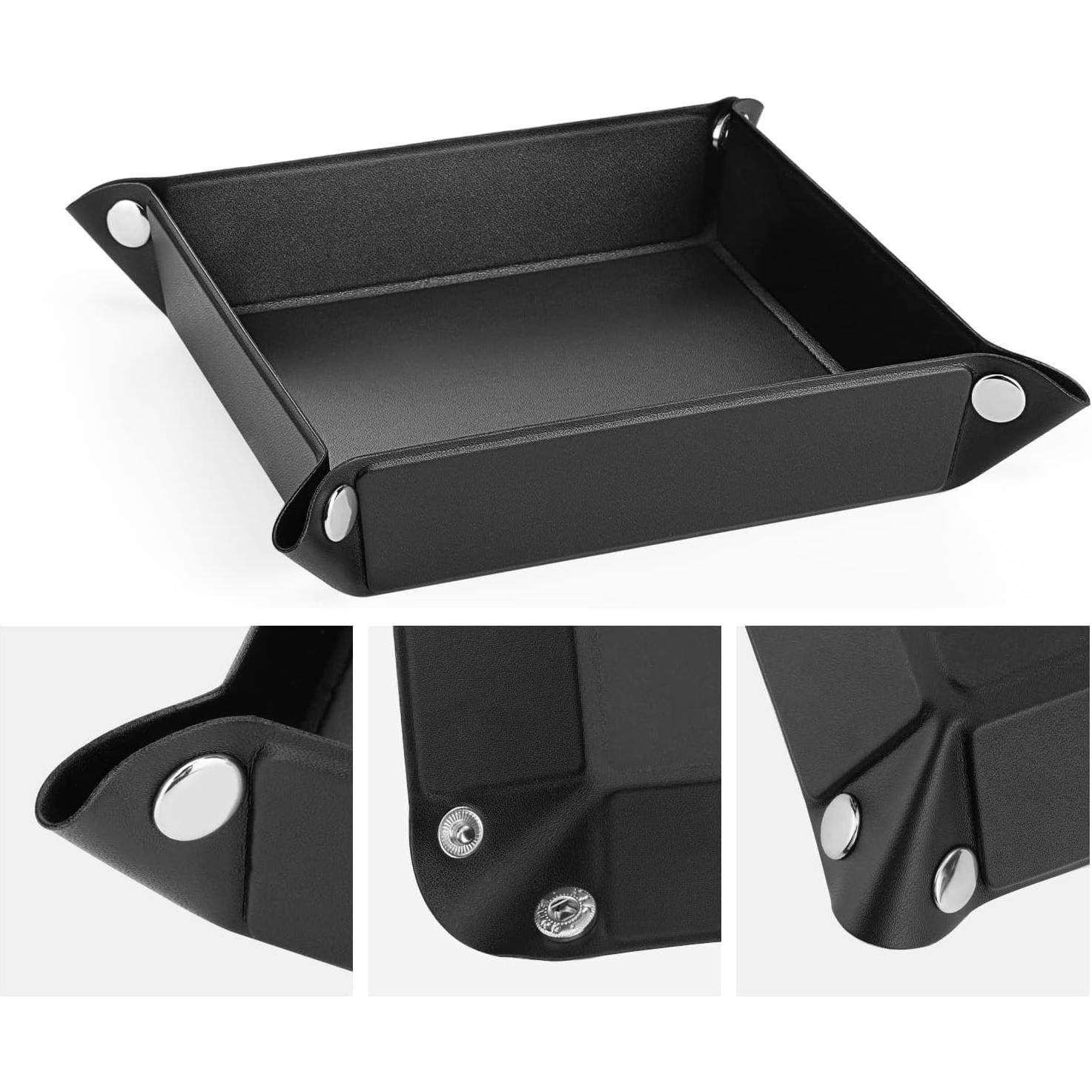 Bandeja Valet Luxspire de Cuero Sintético Negra 21.9x21.9cm