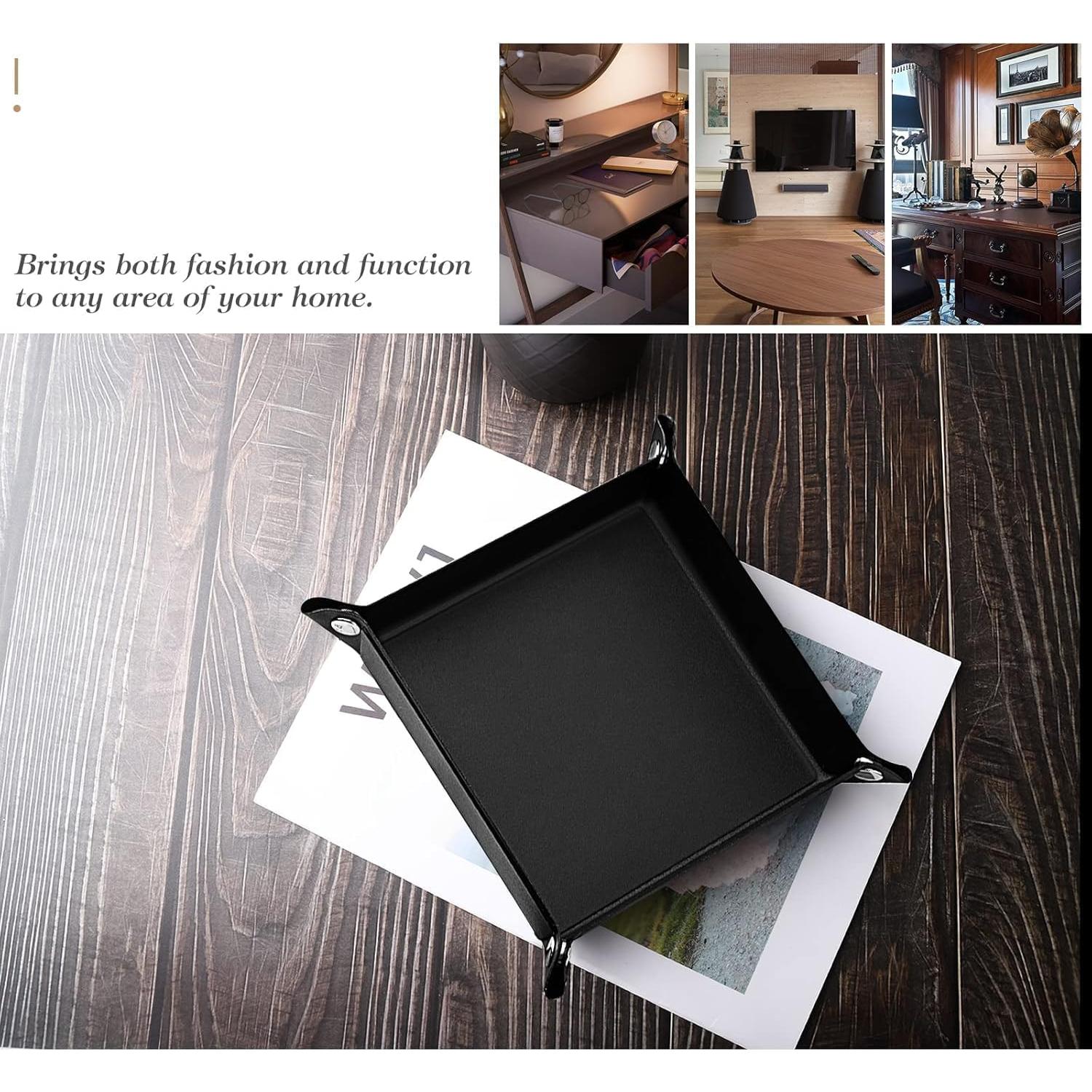 Bandeja Valet Luxspire de Cuero Sintético Negra 21.9x21.9cm