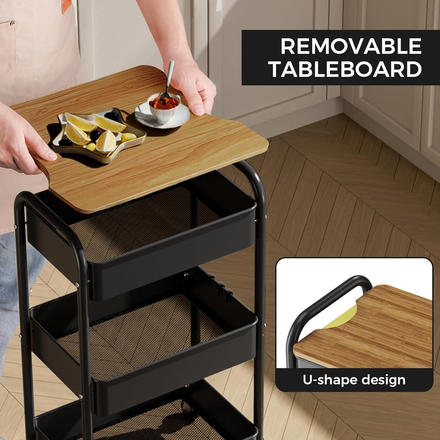 Carro Rodante de 3 Niveles Johgee con Superficie de Mesa