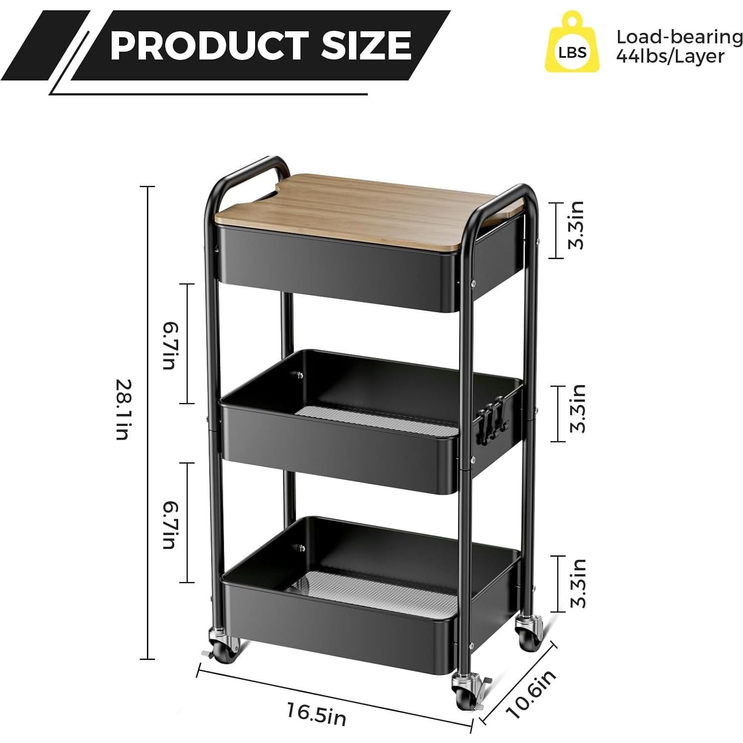 Carro Rodante de 3 Niveles Johgee con Superficie de Mesa