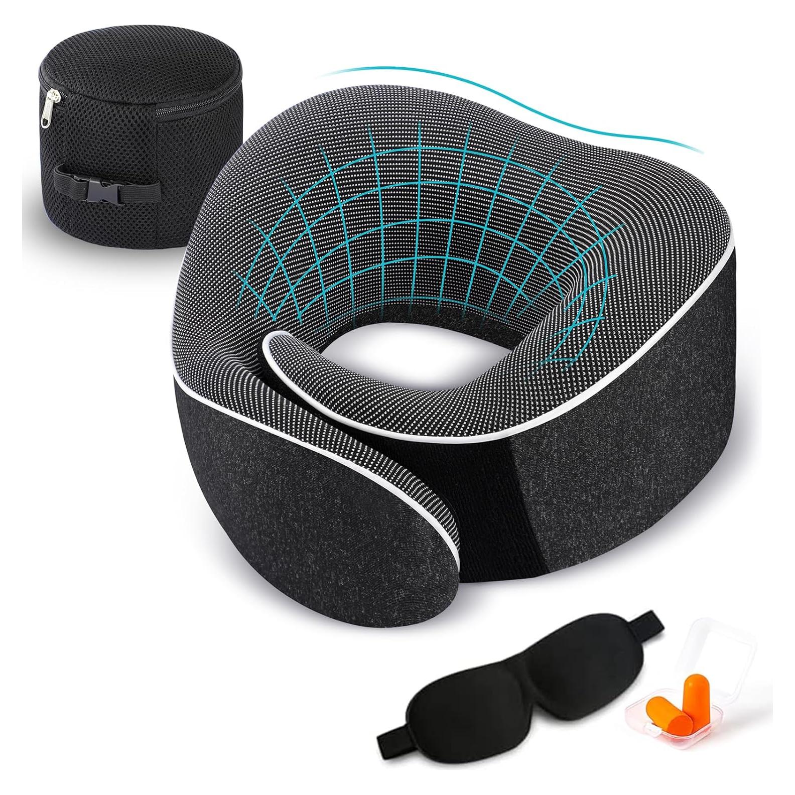 Almohada de Viaje TALLGO Espuma de Memoria Ajustable Negra