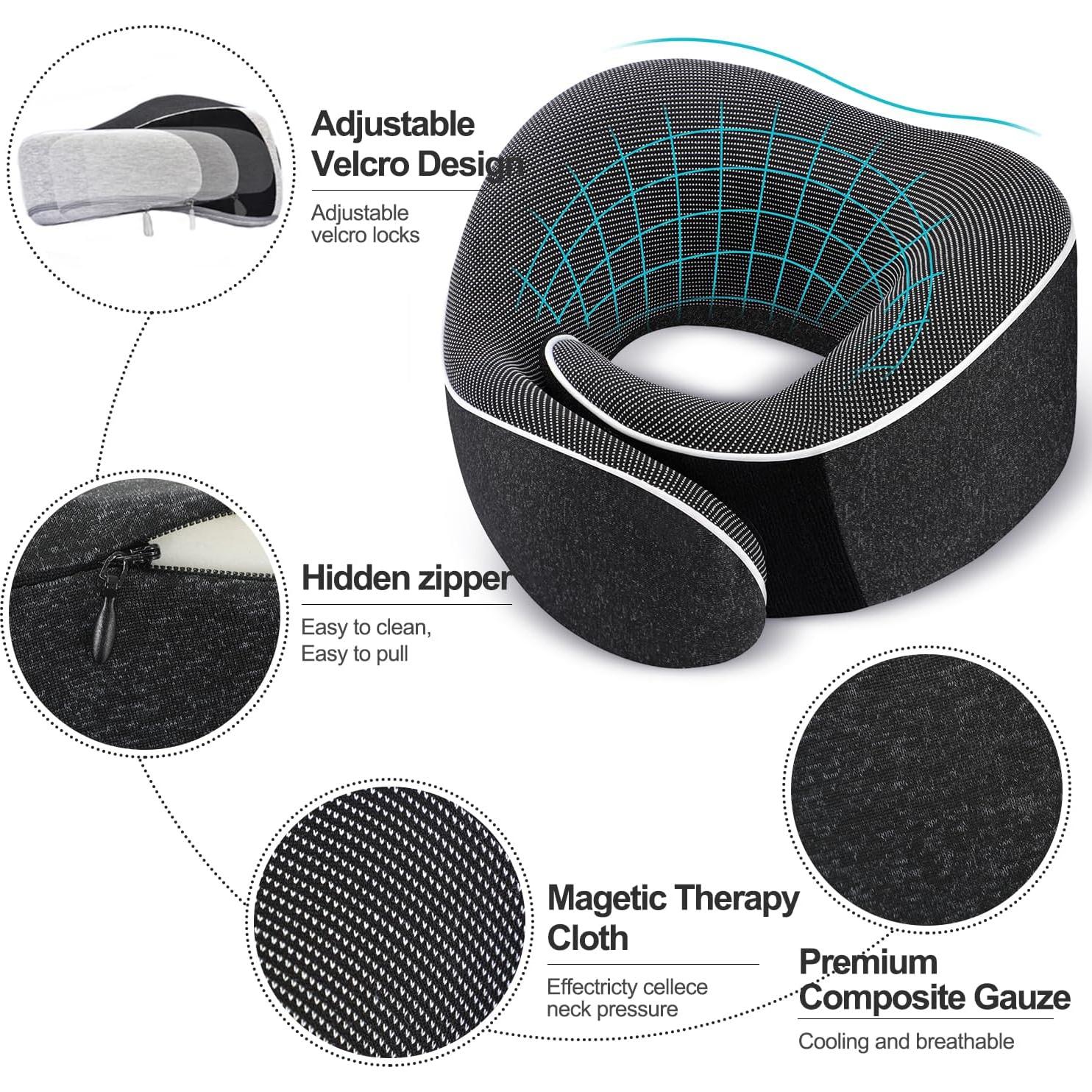 Almohada de Viaje TALLGO Espuma de Memoria Ajustable Negra