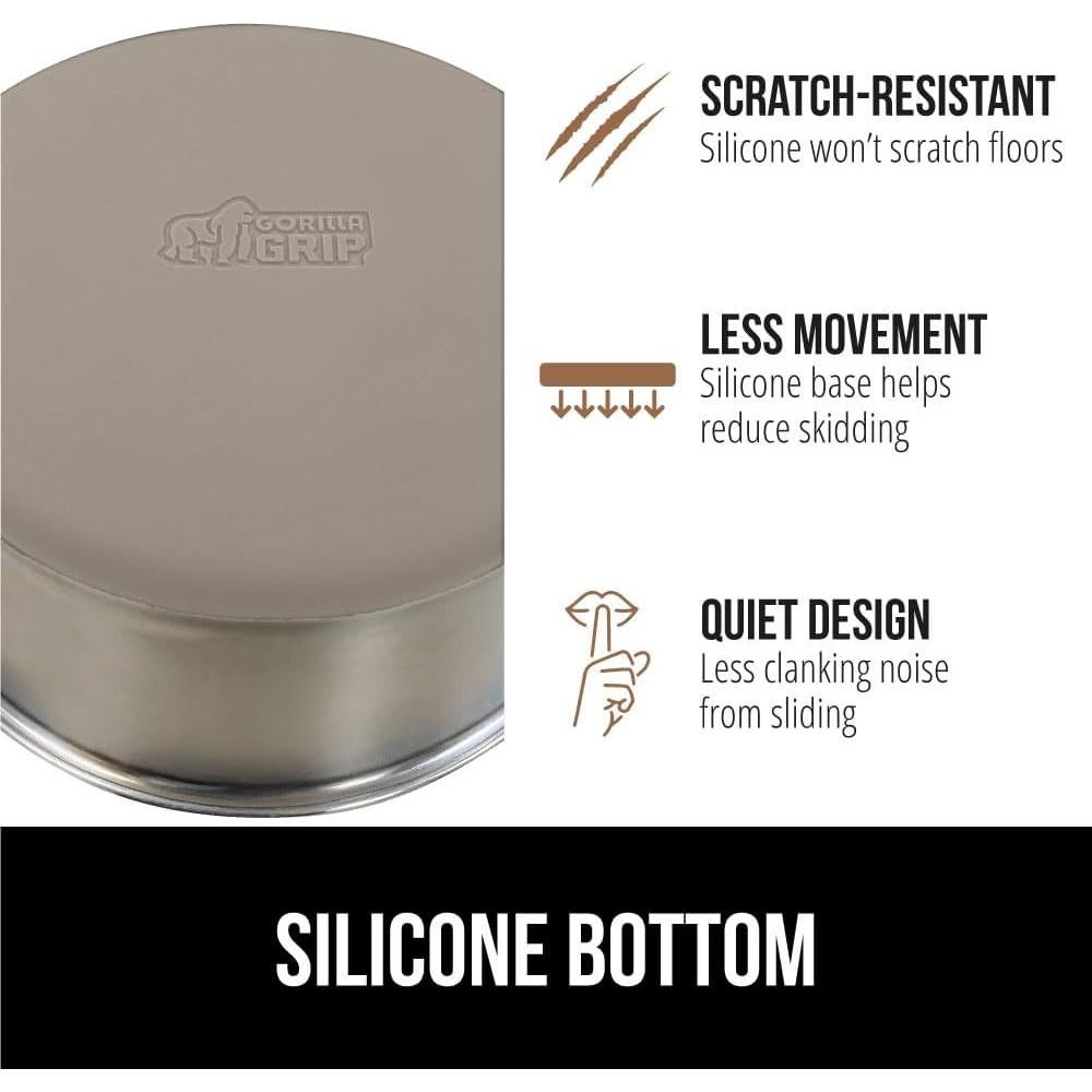 GORILLA GRIP Set of 2 Dog Bowls, Heavy Duty Metal Food and Water Bowl for Feeding Dogs and Cats, Dishwasher Safe, Rust Resistant Stainless Steel, BPA Free Rubber Base, Holds 2 Cups (16 fl oz), Beige